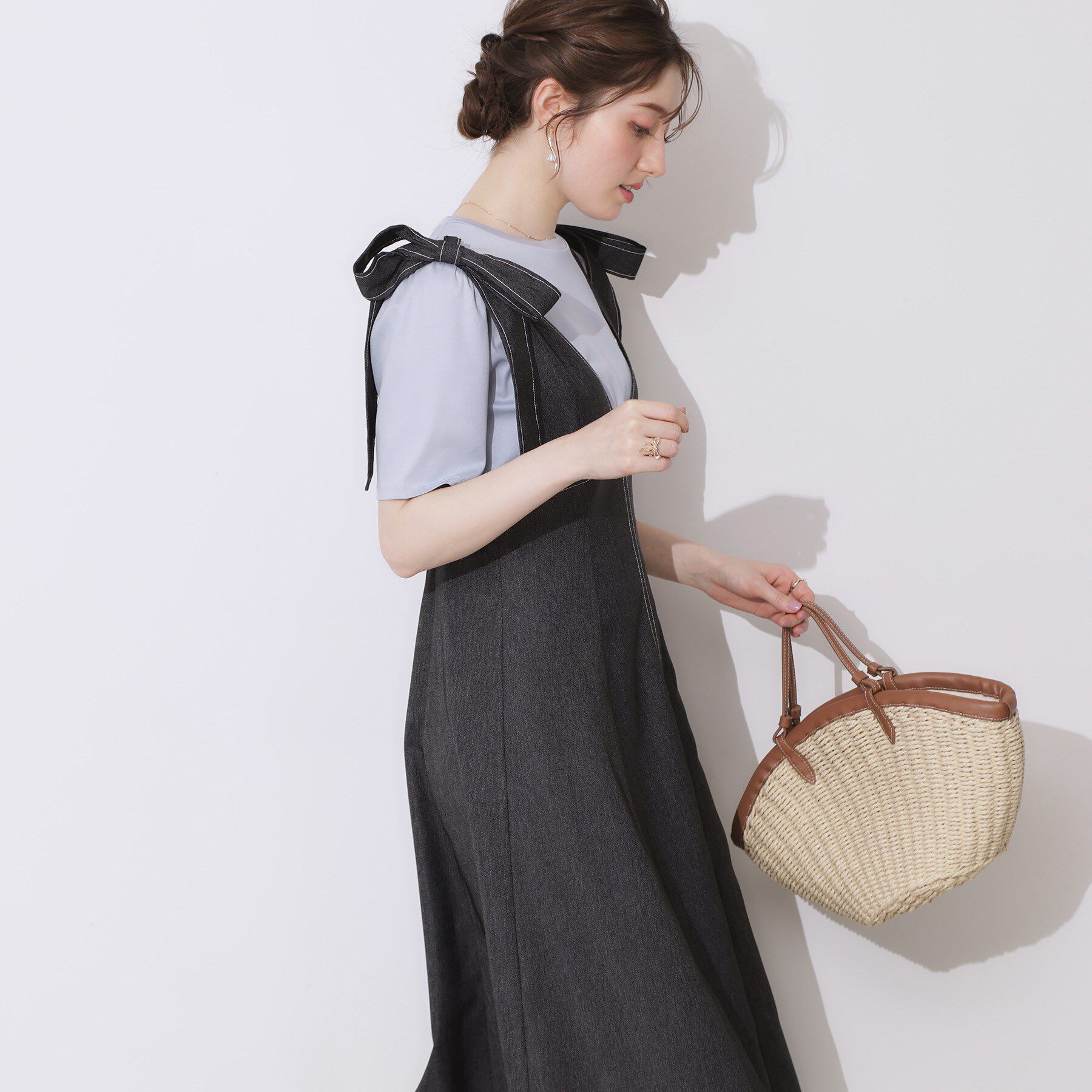 Couture broach「デニムライク肩リボンワンピース」|ワンピース|