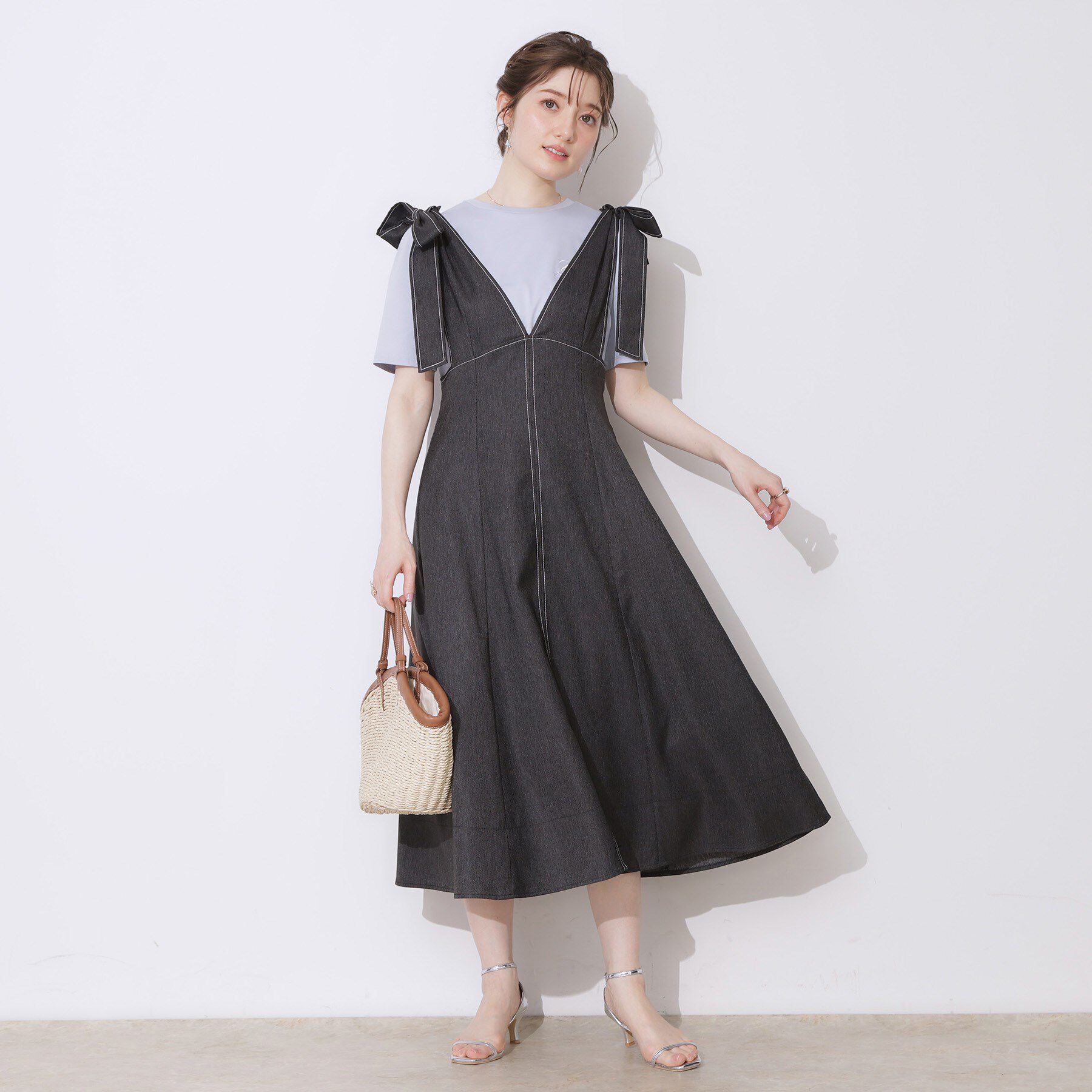 Couture broach「デニムライク肩リボンワンピース」|ワンピース|