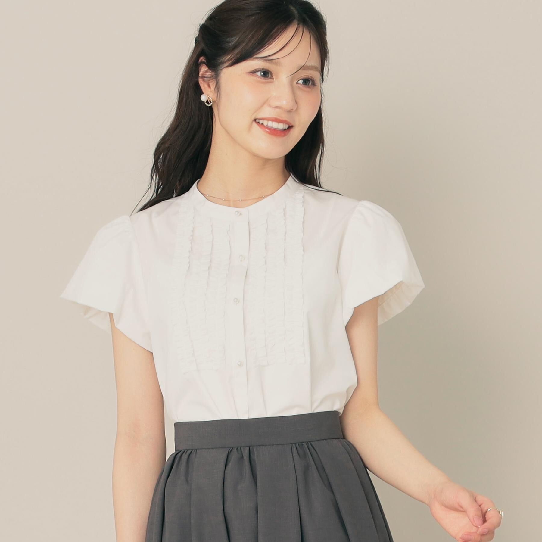 Couture broach「【大人フェミニン・華奢見え・通勤】フロントフリルシャツ」|シャツ・ブラウス|