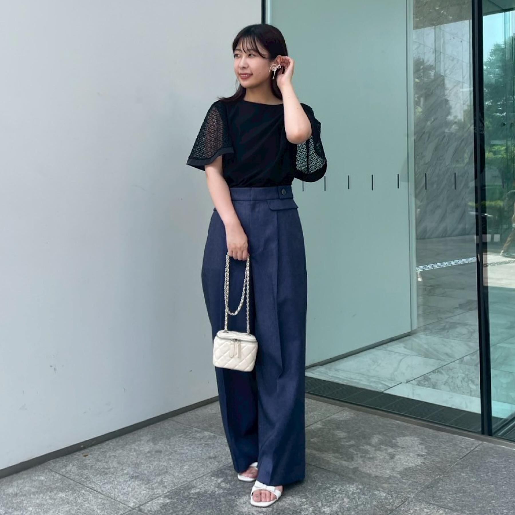 Couture broach「【接触冷感・5分袖】ケミカルレースフレアスリーブトップス」|Tシャツ・カットソー|