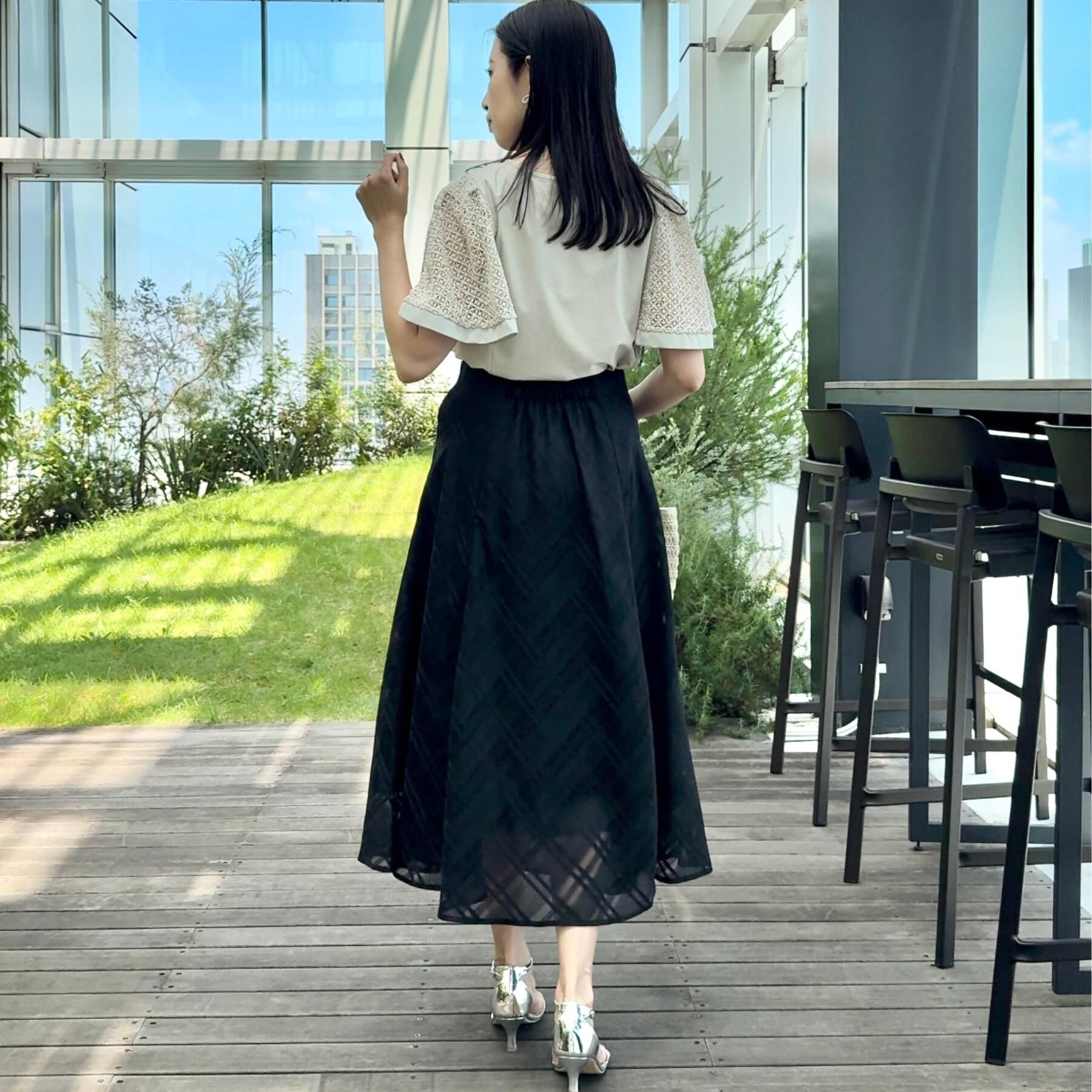 Couture broach「【接触冷感・5分袖】ケミカルレースフレアスリーブトップス」|Tシャツ・カットソー|