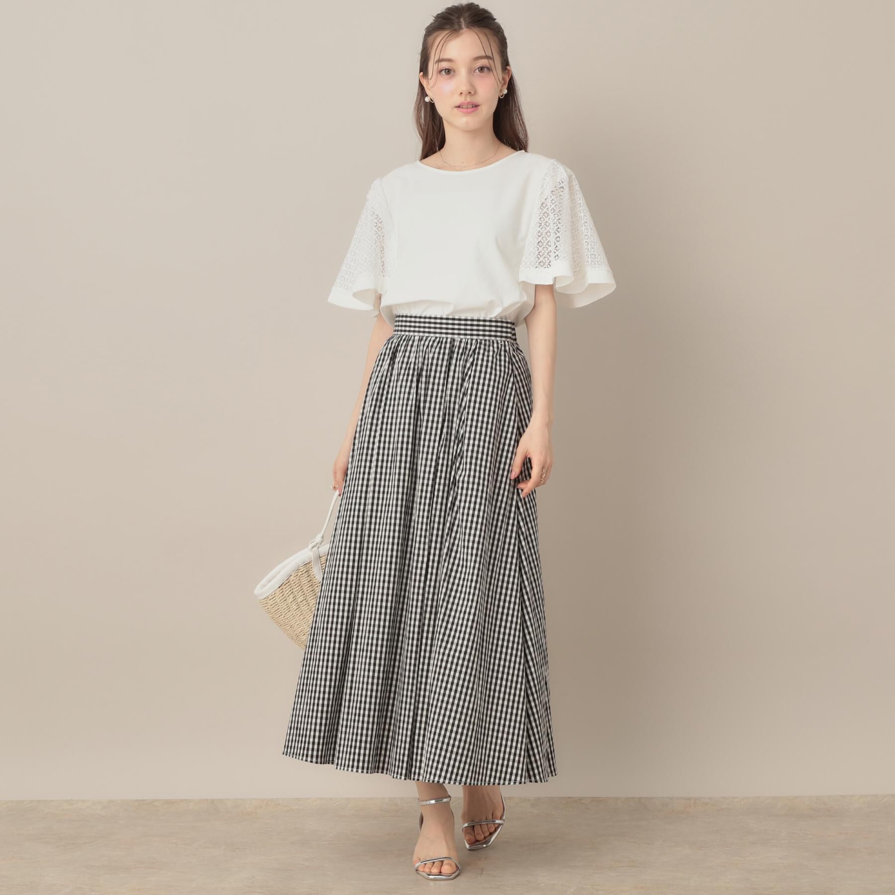 Couture broach「【接触冷感・5分袖】ケミカルレースフレアスリーブトップス」|Tシャツ・カットソー|