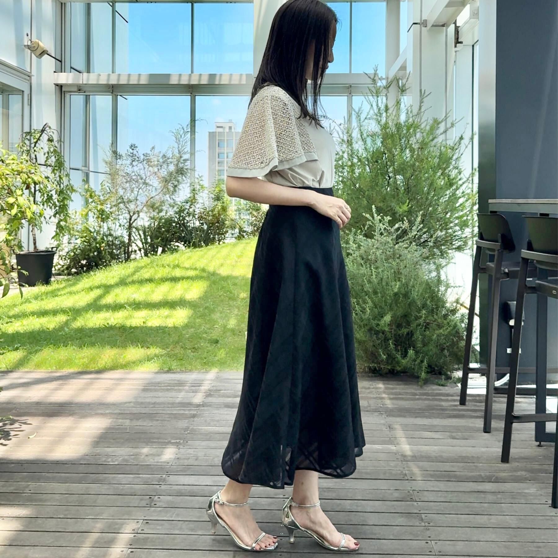 Couture broach「【美シルエット・通勤】シアーチェックオーガンジースカート」|スカート|