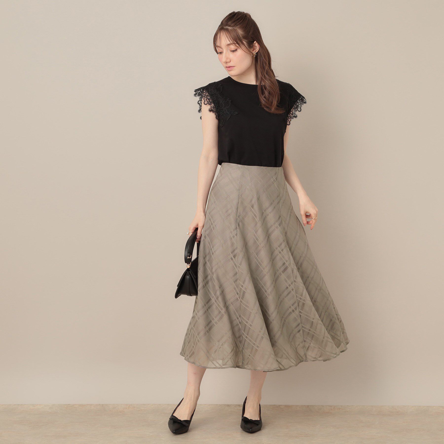 Couture broach「【美シルエット・通勤】シアーチェックオーガンジースカート」|スカート|