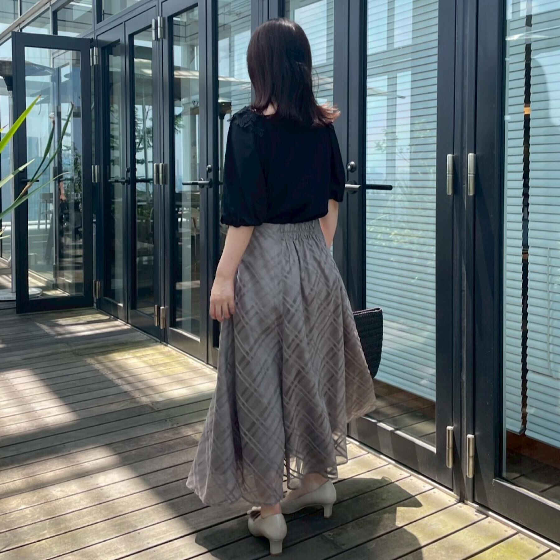 Couture broach「【美シルエット・通勤】シアーチェックオーガンジースカート」|スカート|