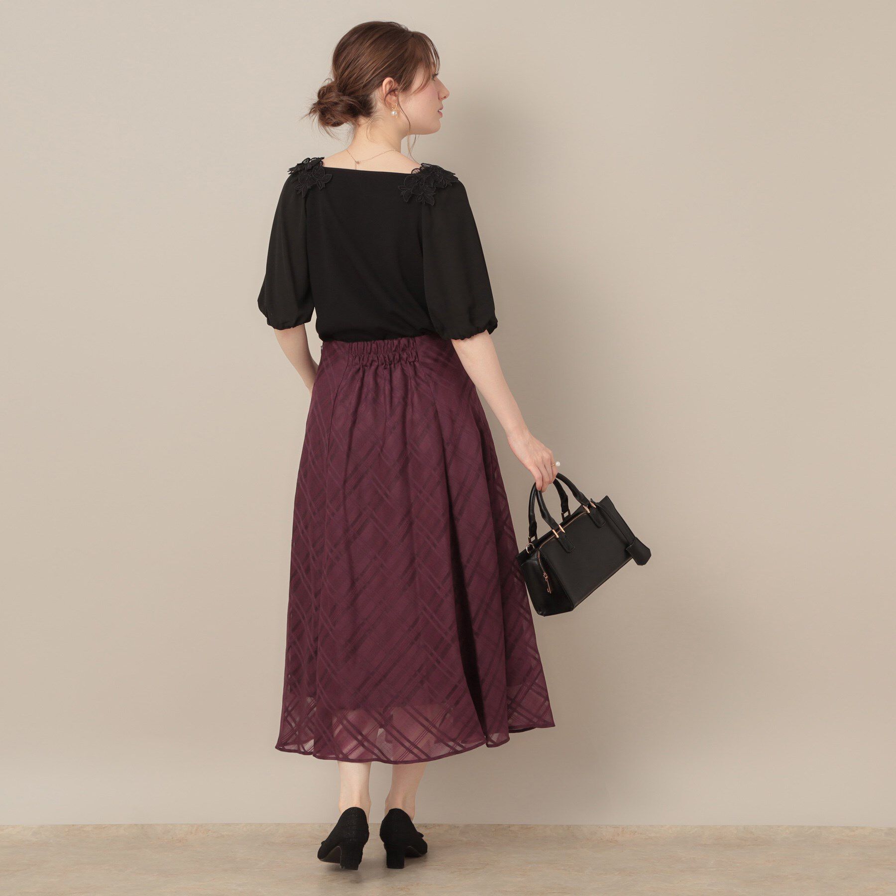 Couture broach「【美シルエット・通勤】シアーチェックオーガンジースカート」|スカート|