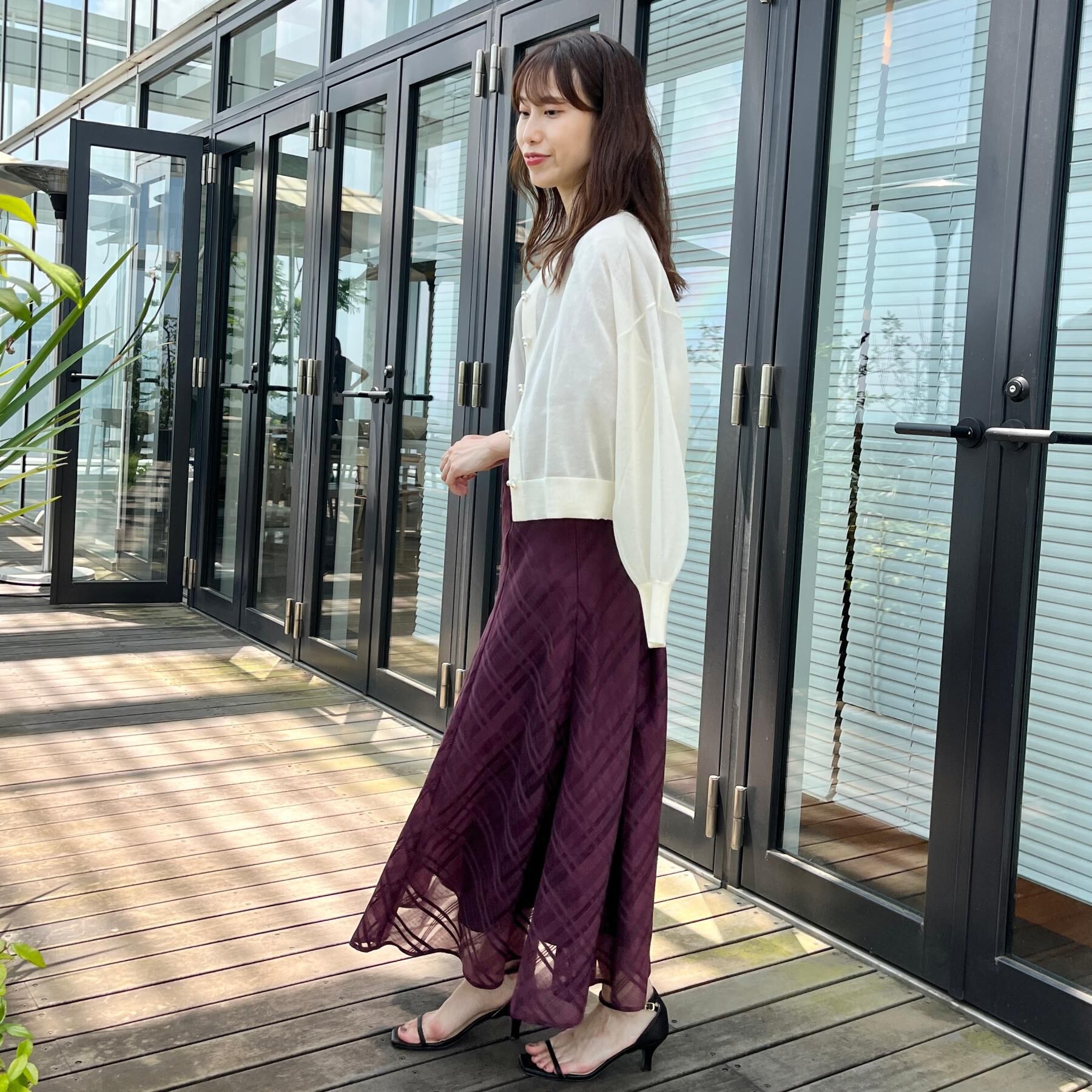 Couture broach「【美シルエット・通勤】シアーチェックオーガンジースカート」|スカート|