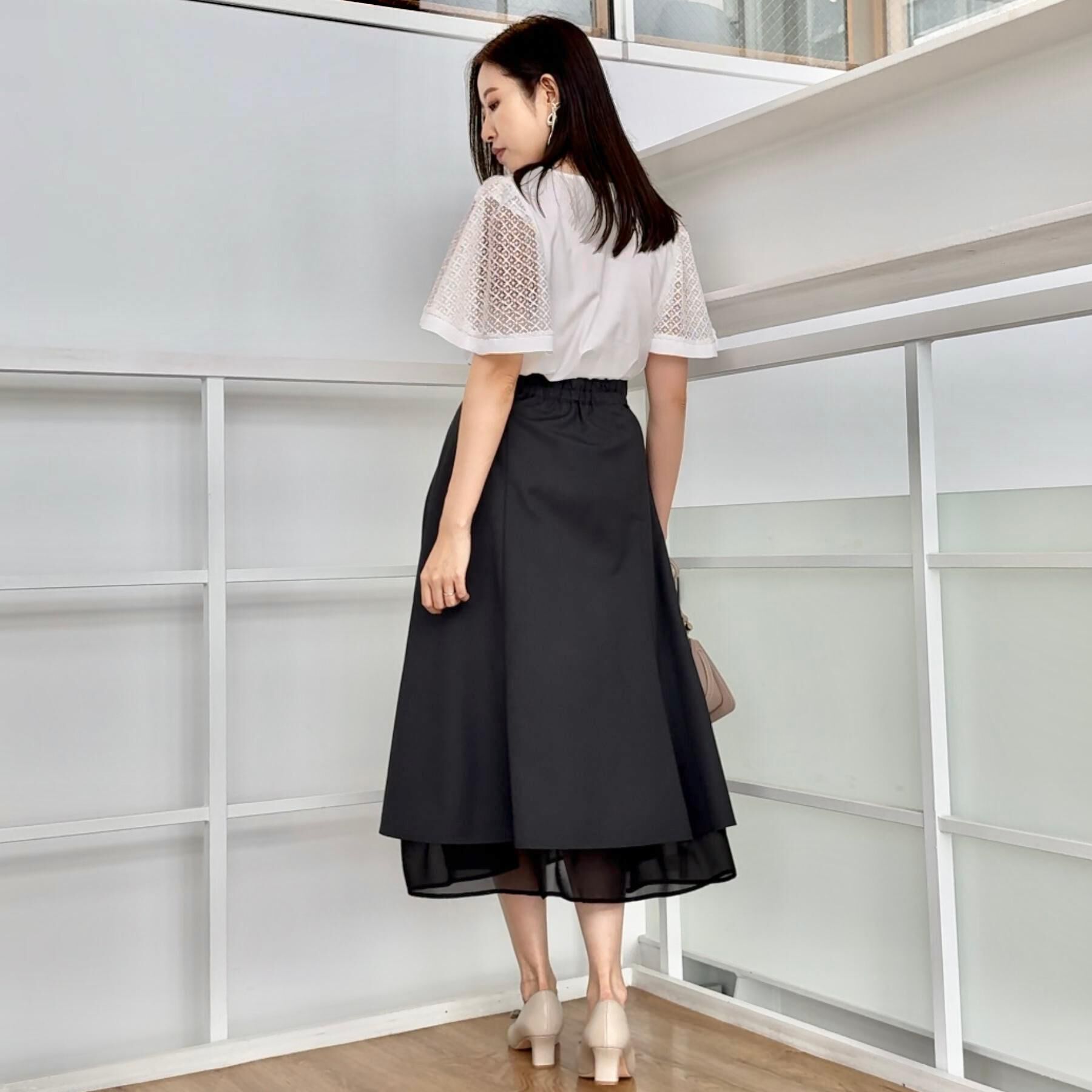 Couture broach「【マシンウォッシャブル・美シルエット】裾シアーフレアスカート」|スカート|