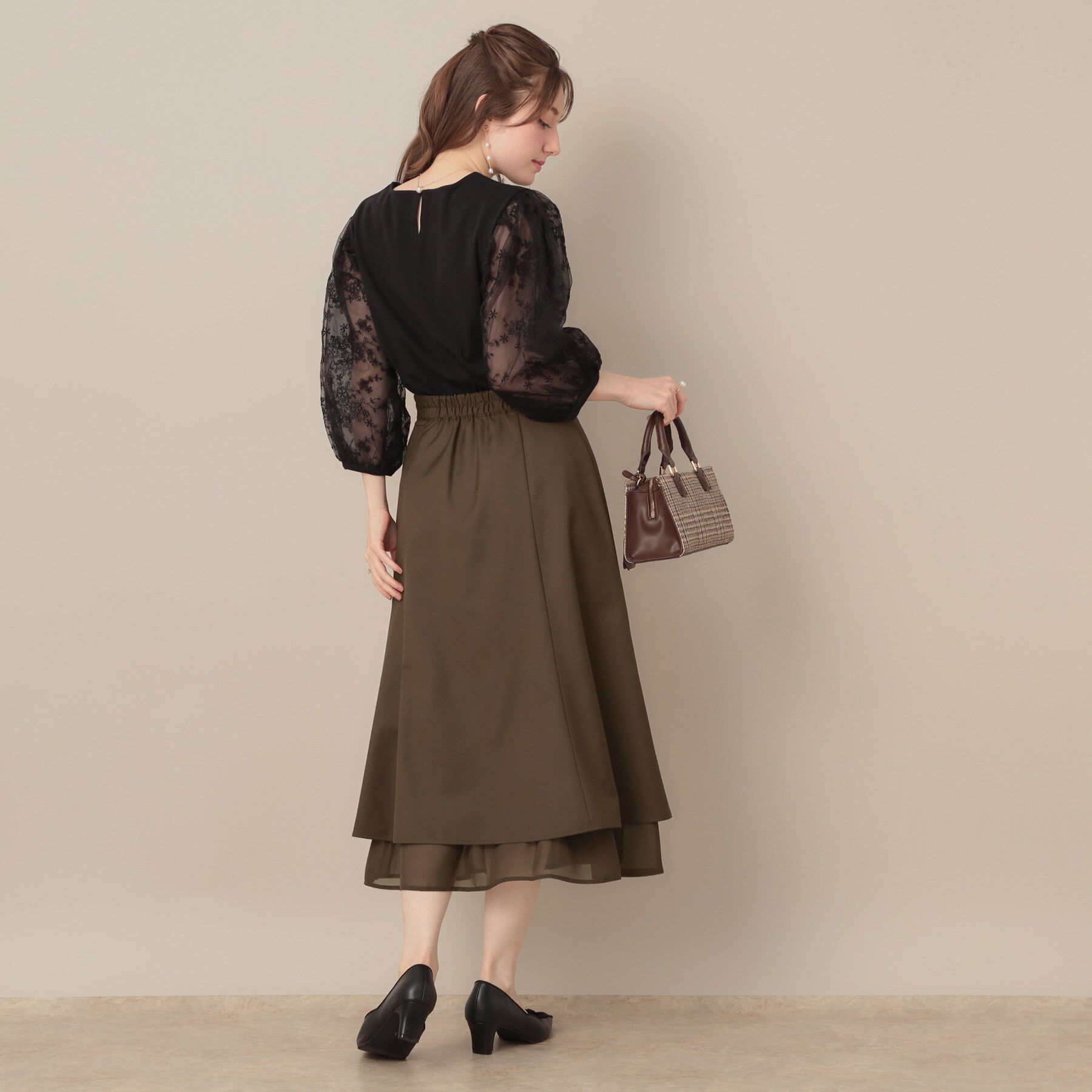 Couture broach「【マシンウォッシャブル・美シルエット】裾シアーフレアスカート」|スカート|