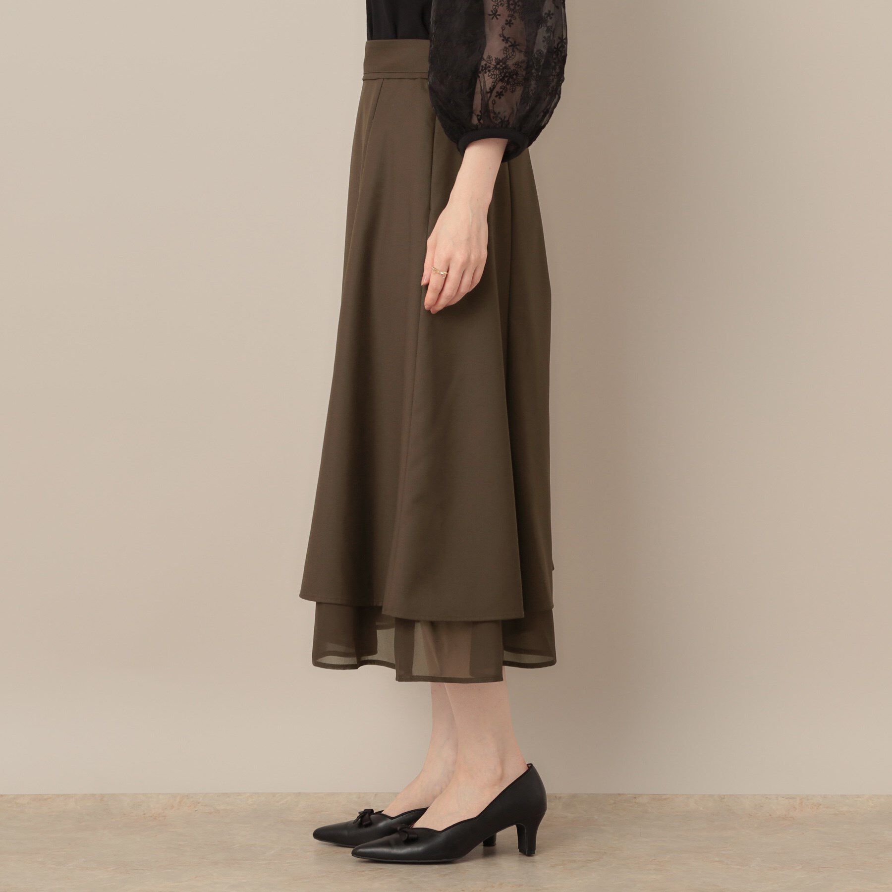Couture broach「【マシンウォッシャブル・美シルエット】裾シアーフレアスカート」|スカート|