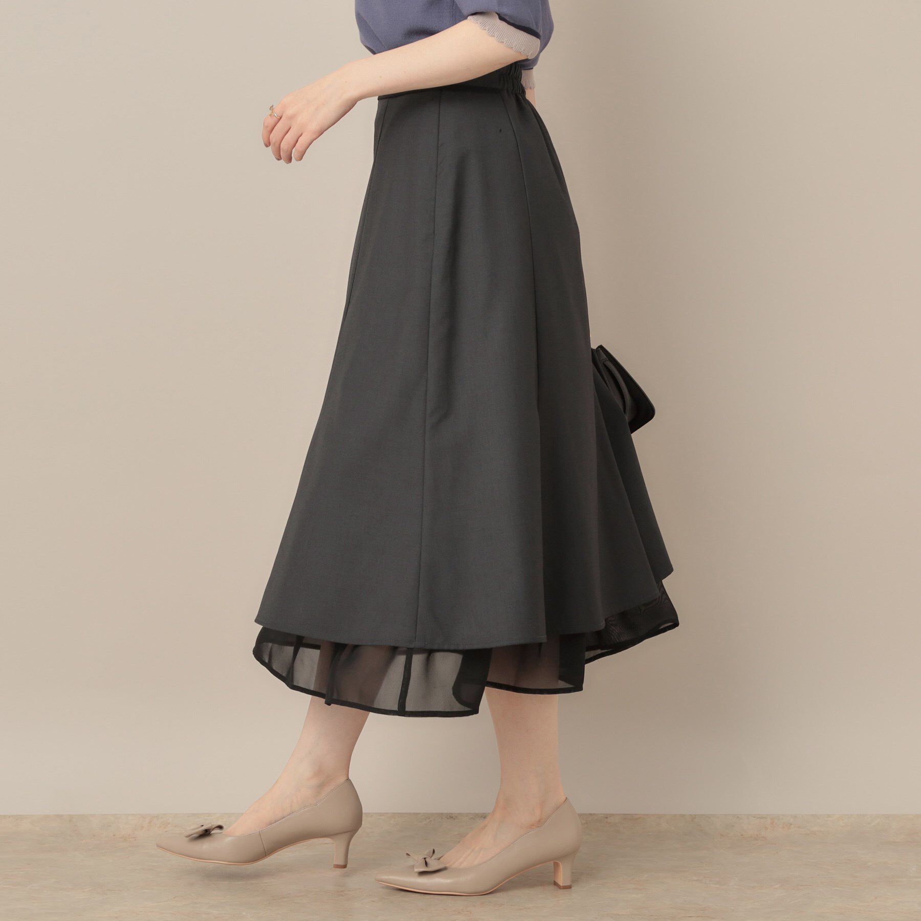 Couture broach「【マシンウォッシャブル・美シルエット】裾シアーフレアスカート」|スカート|