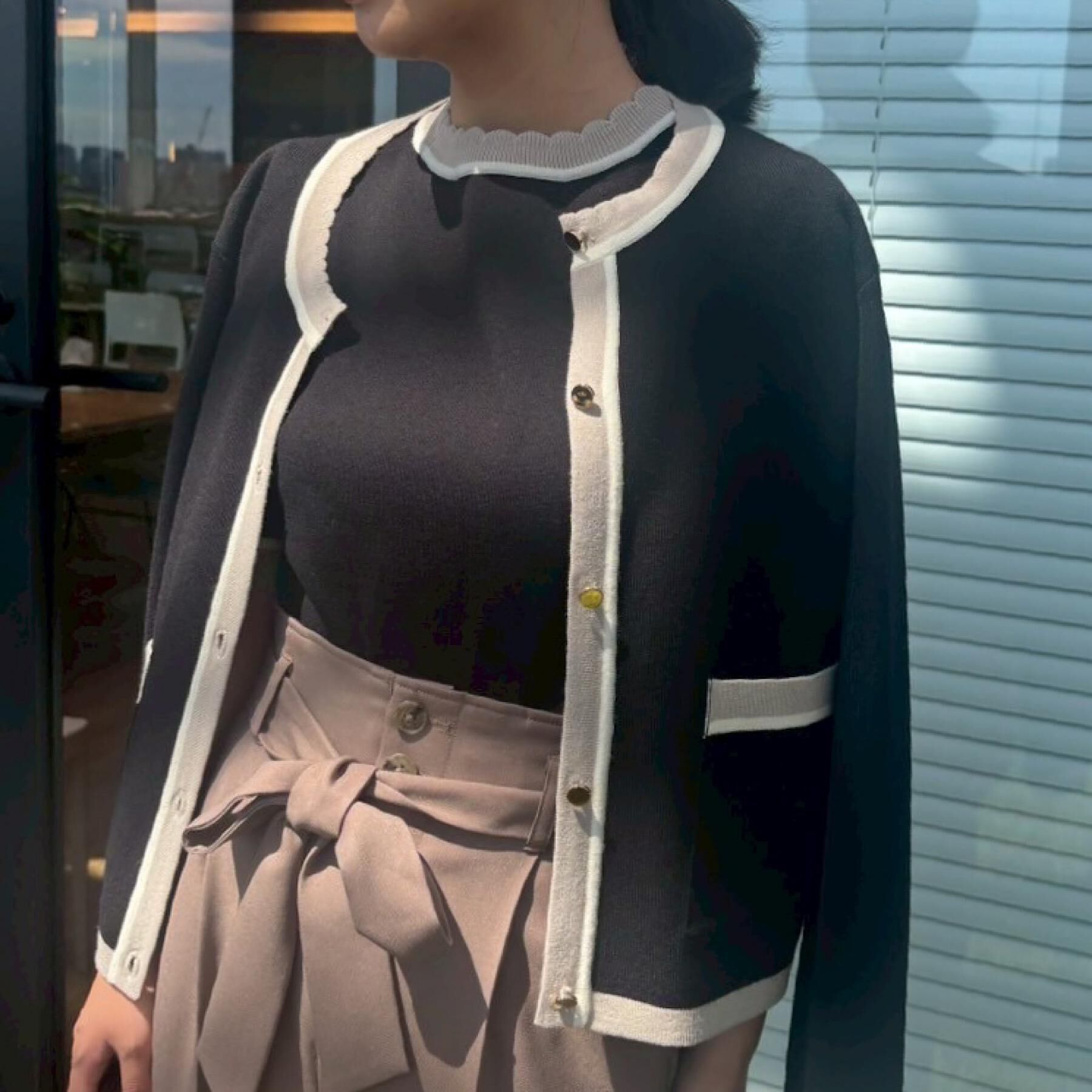 Couture broach「【高見え・通勤・大人可愛い】配色総針スカラカーディガン」|カーディガン|