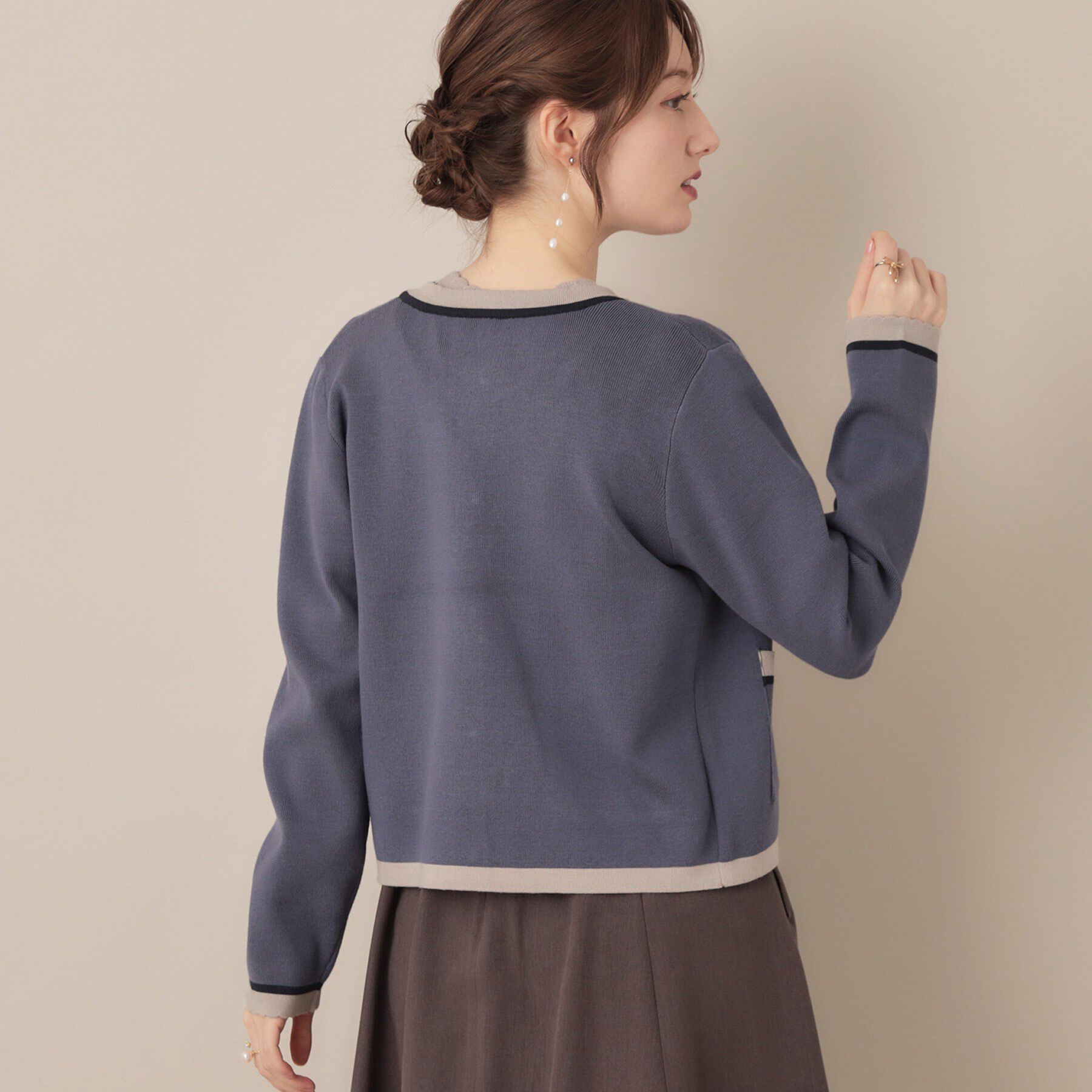 Couture broach「【高見え・通勤・大人可愛い】配色総針スカラカーディガン」|カーディガン|