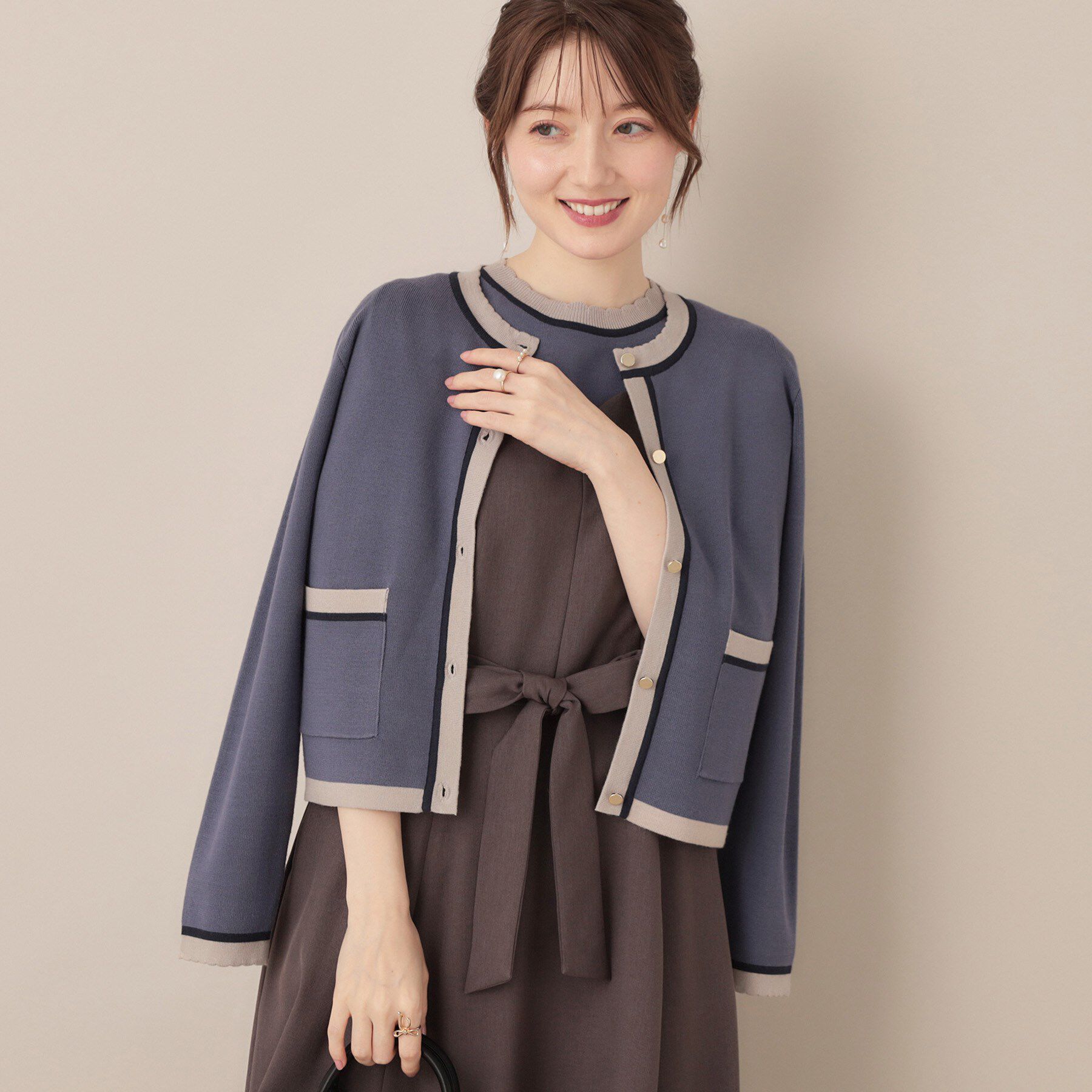 Couture broach「【高見え・通勤・大人可愛い】配色総針スカラカーディガン」|カーディガン|