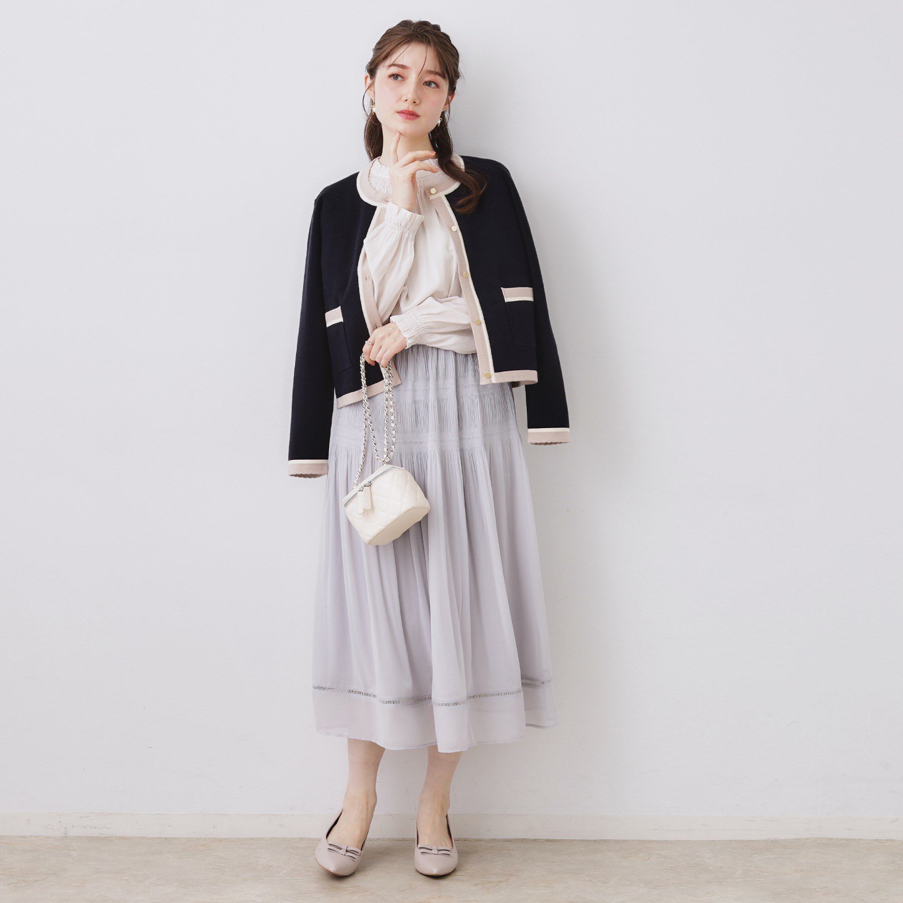 Couture broach「【ハレの日・通勤・着映え】配色 総針カーディガン」|カーディガン|