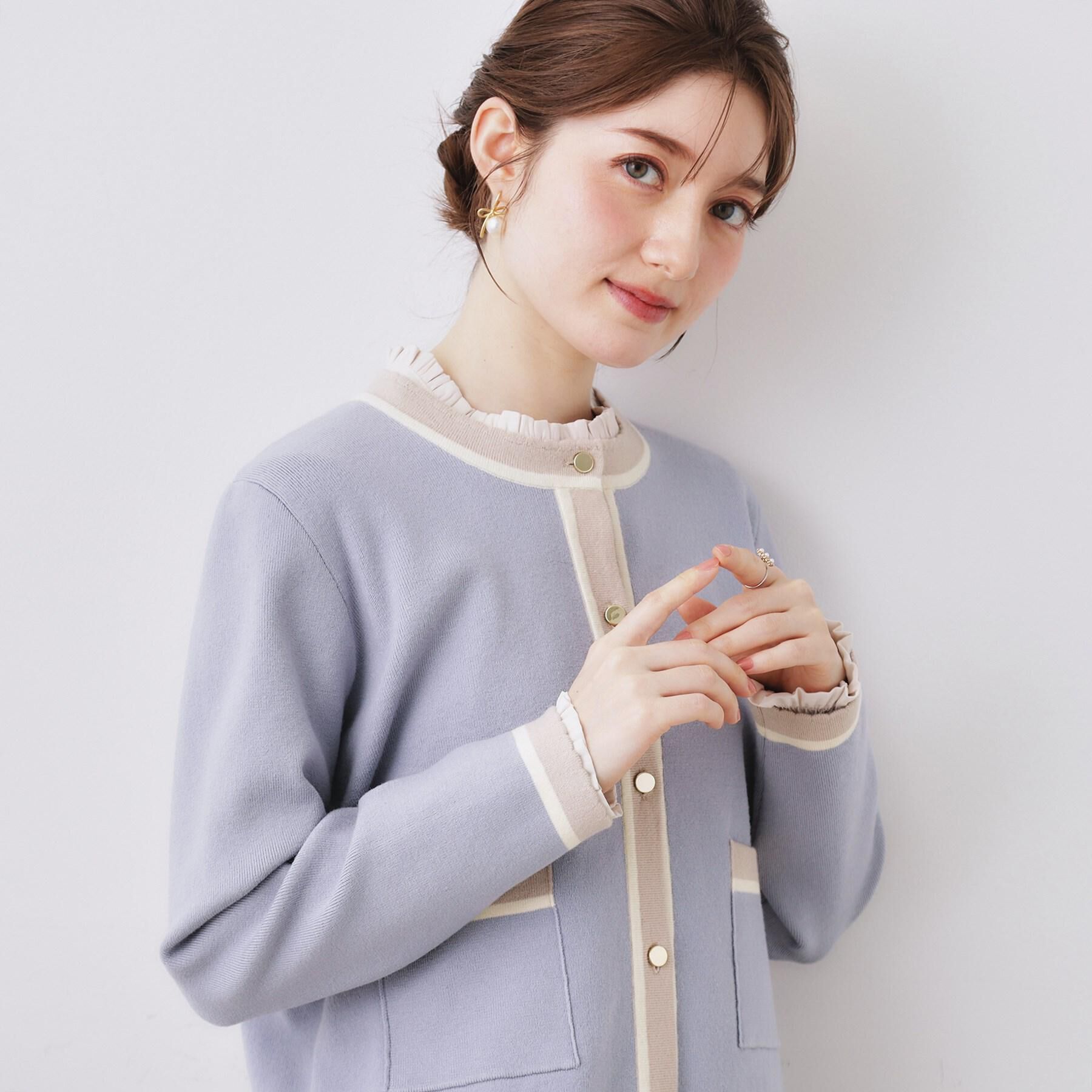 Couture broach「【ハレの日・通勤・着映え】配色 総針カーディガン」|カーディガン|