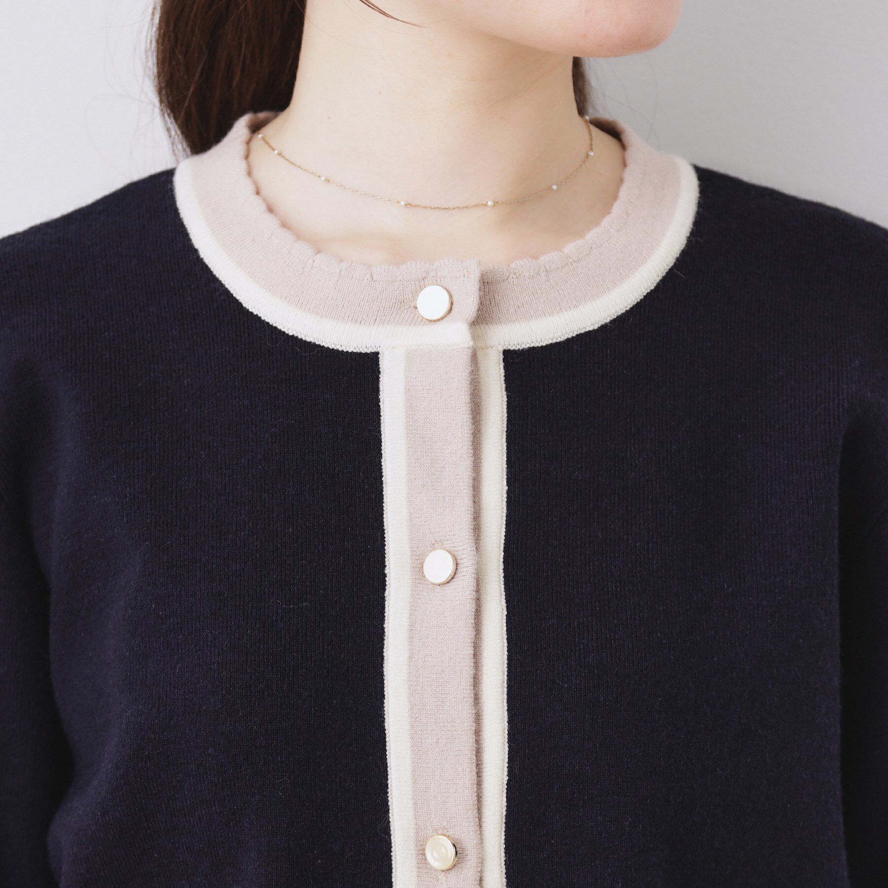 Couture broach「【ハレの日・通勤・着映え】配色 総針カーディガン」|カーディガン|