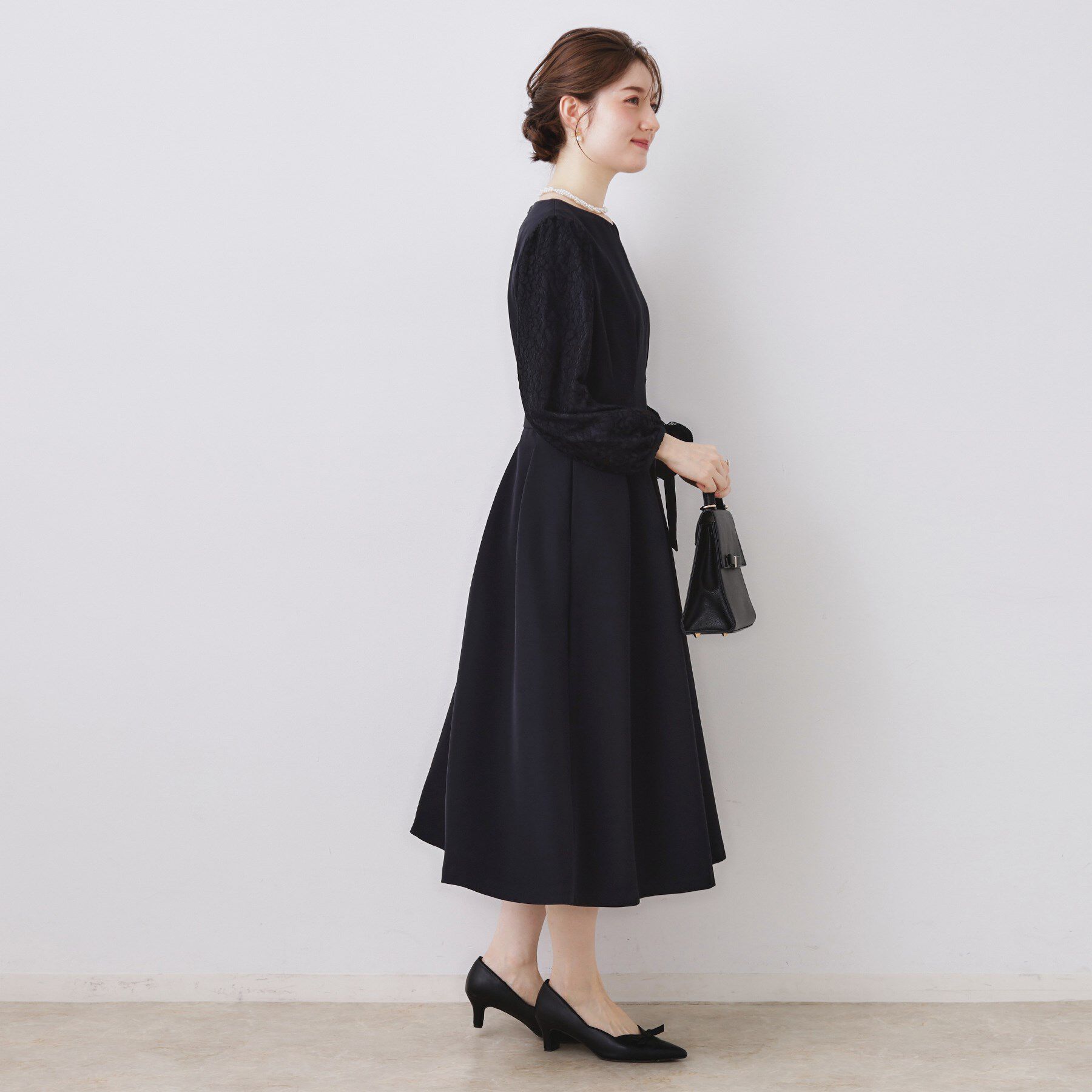 Couture broach「【ハレの日・通勤】レース袖タックフレアワンピース」|ワンピース|