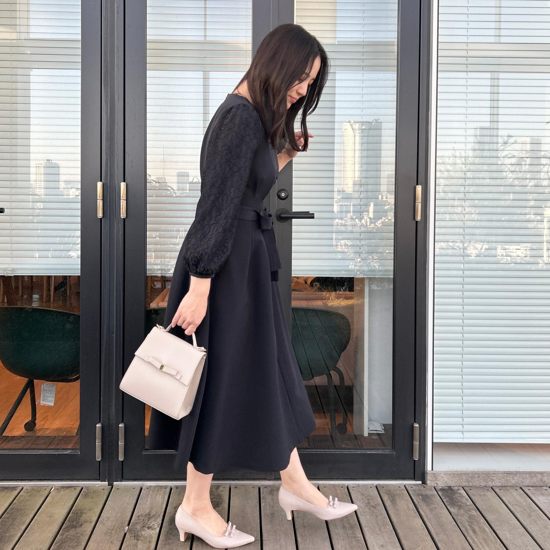 Couture broach「【ハレの日・通勤】レース袖タックフレアワンピース」|ワンピース|