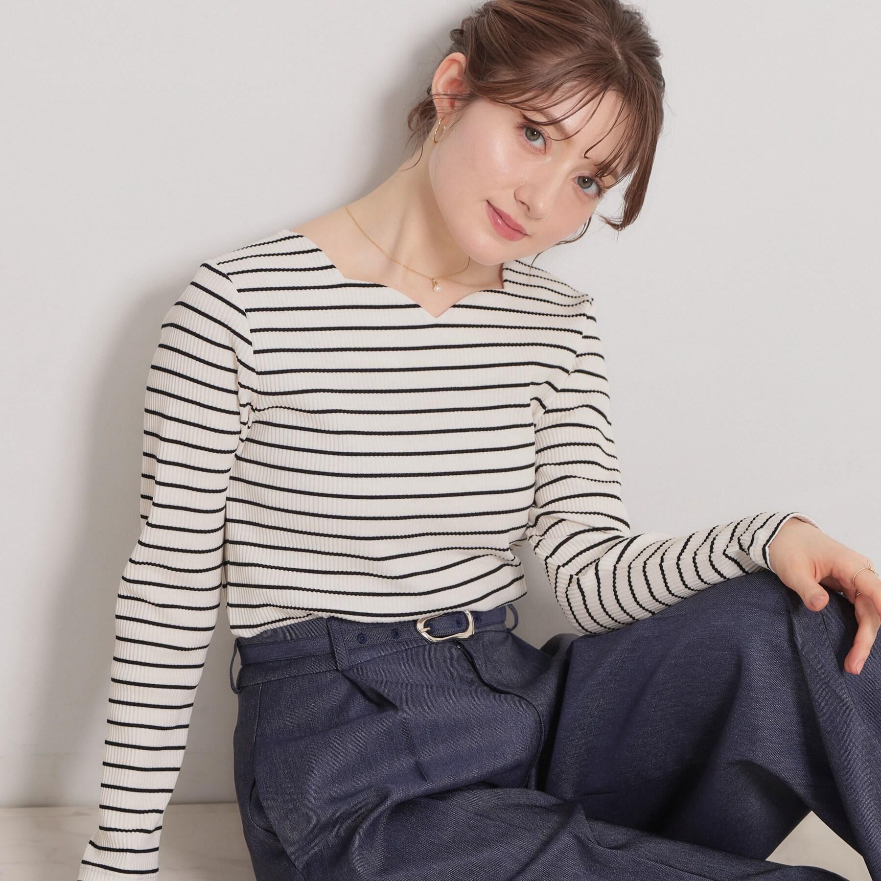 Couture broach「【洗える】ハートネック テレコプルオーバー」|Tシャツ・カットソー|