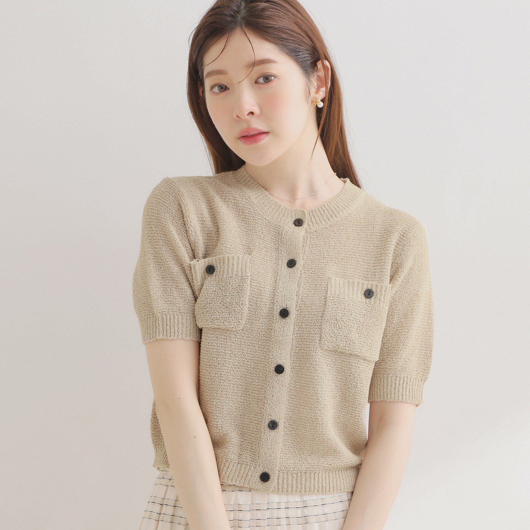 Couture broach「ポケット付き半袖カーディガン」|カーディガン|