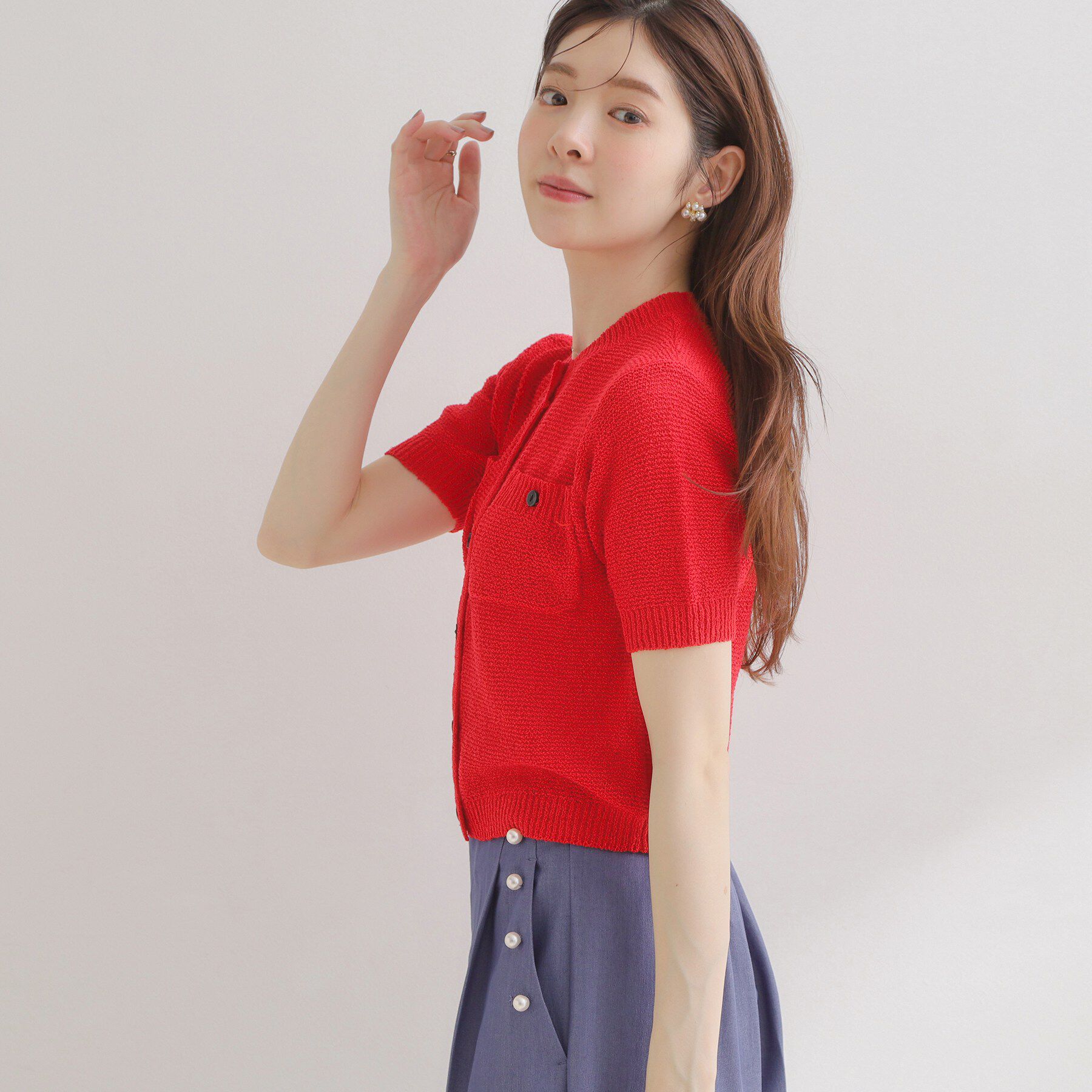 Couture broach「ポケット付き半袖カーディガン」|カーディガン|