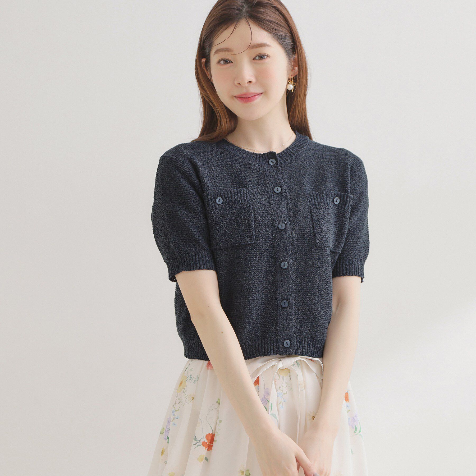 Couture broach「ポケット付き半袖カーディガン」|カーディガン|