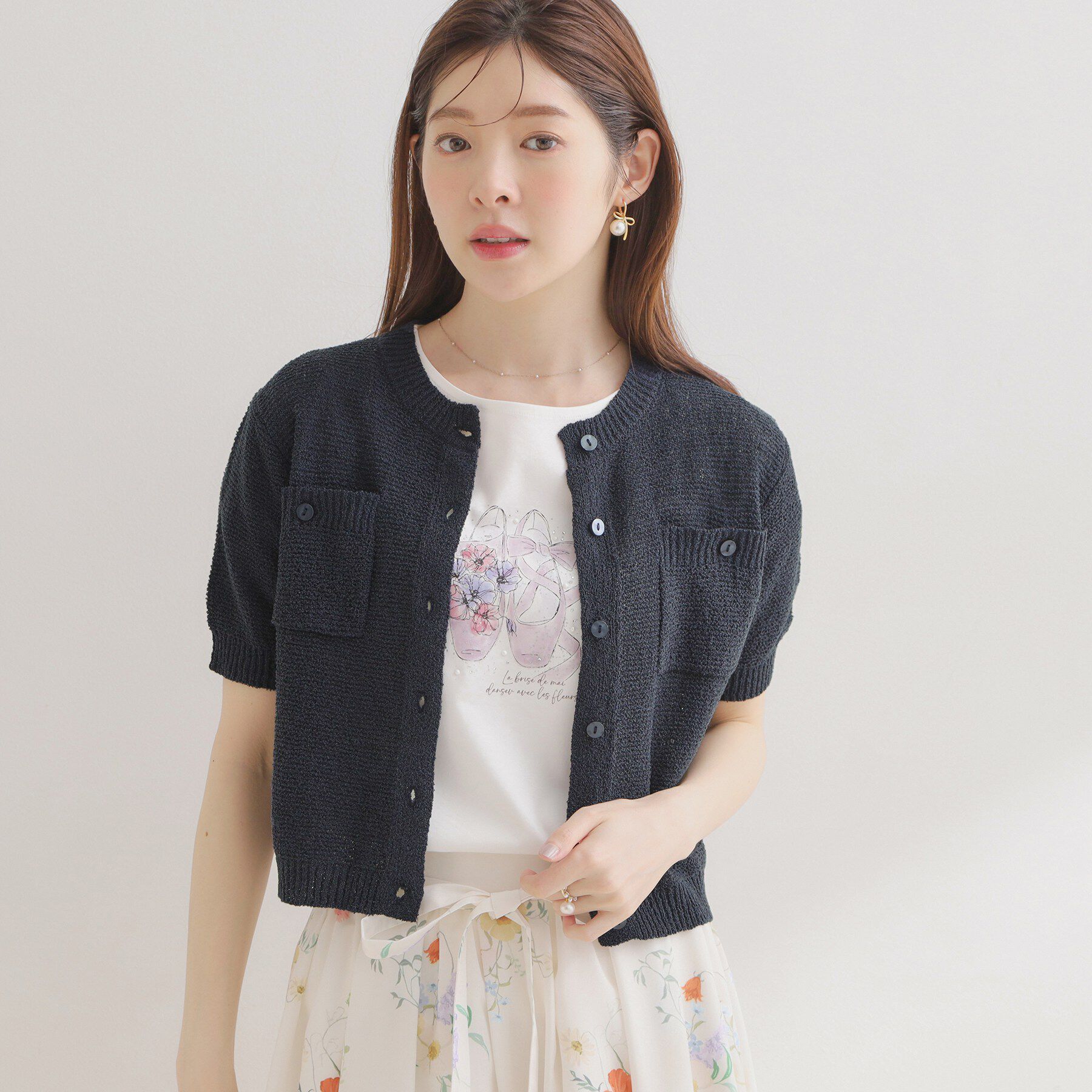Couture broach「ポケット付き半袖カーディガン」|カーディガン|