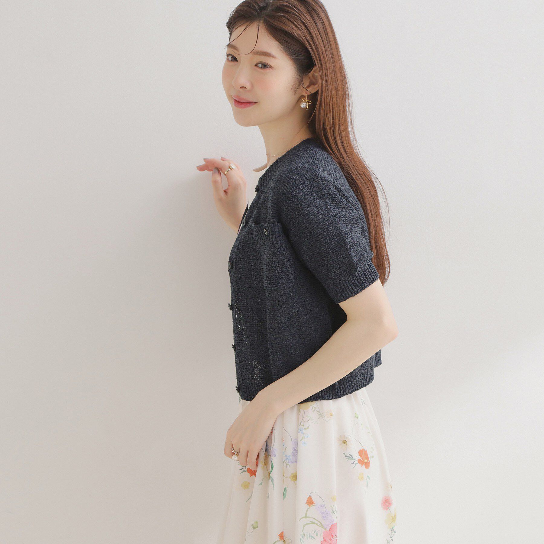 Couture broach「ポケット付き半袖カーディガン」|カーディガン|