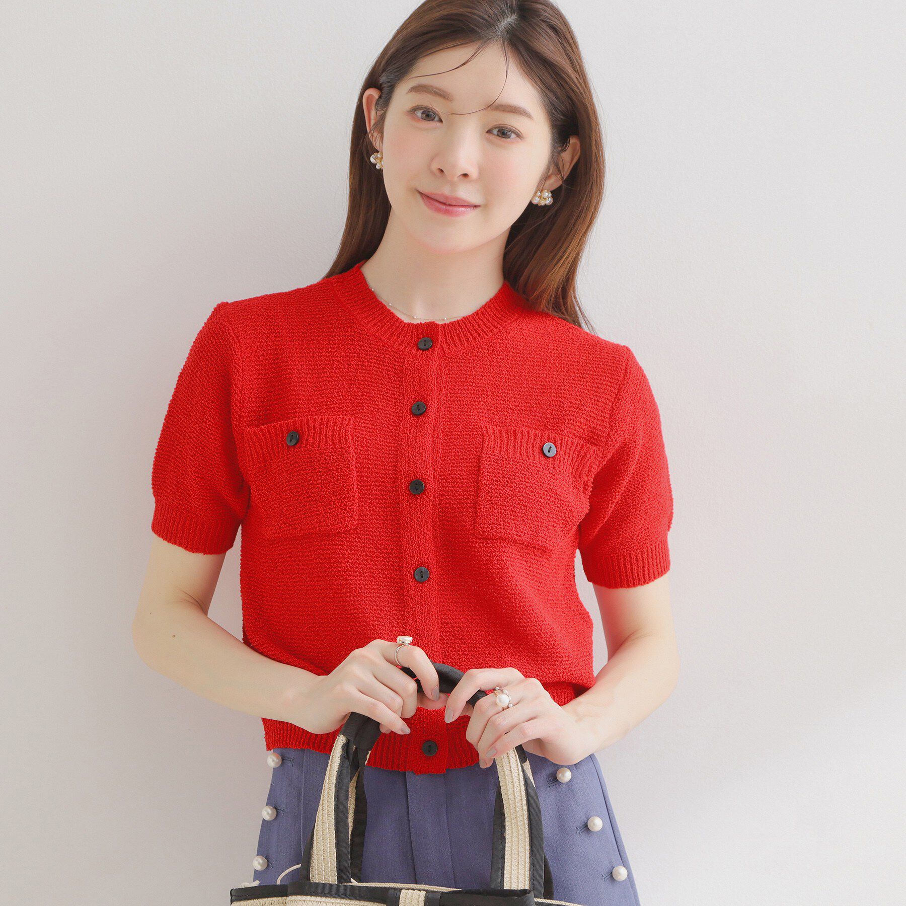 Couture broach「ポケット付き半袖カーディガン」|カーディガン|