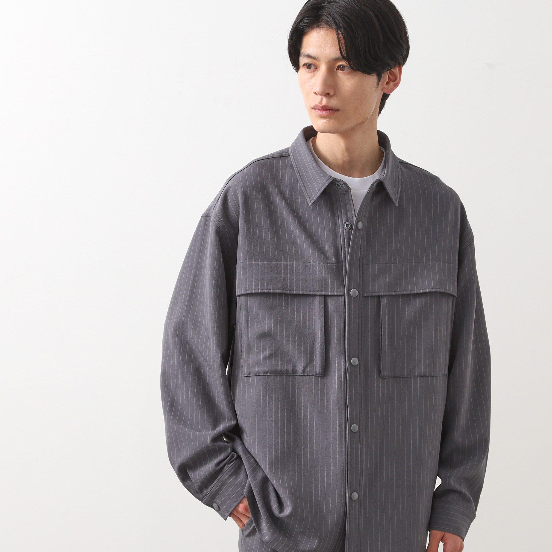 THE SHOP TK「ダブルポケットシャツ【セットアップ可/洗濯機OK】」|シャツ・ブラウス|グレー(312)