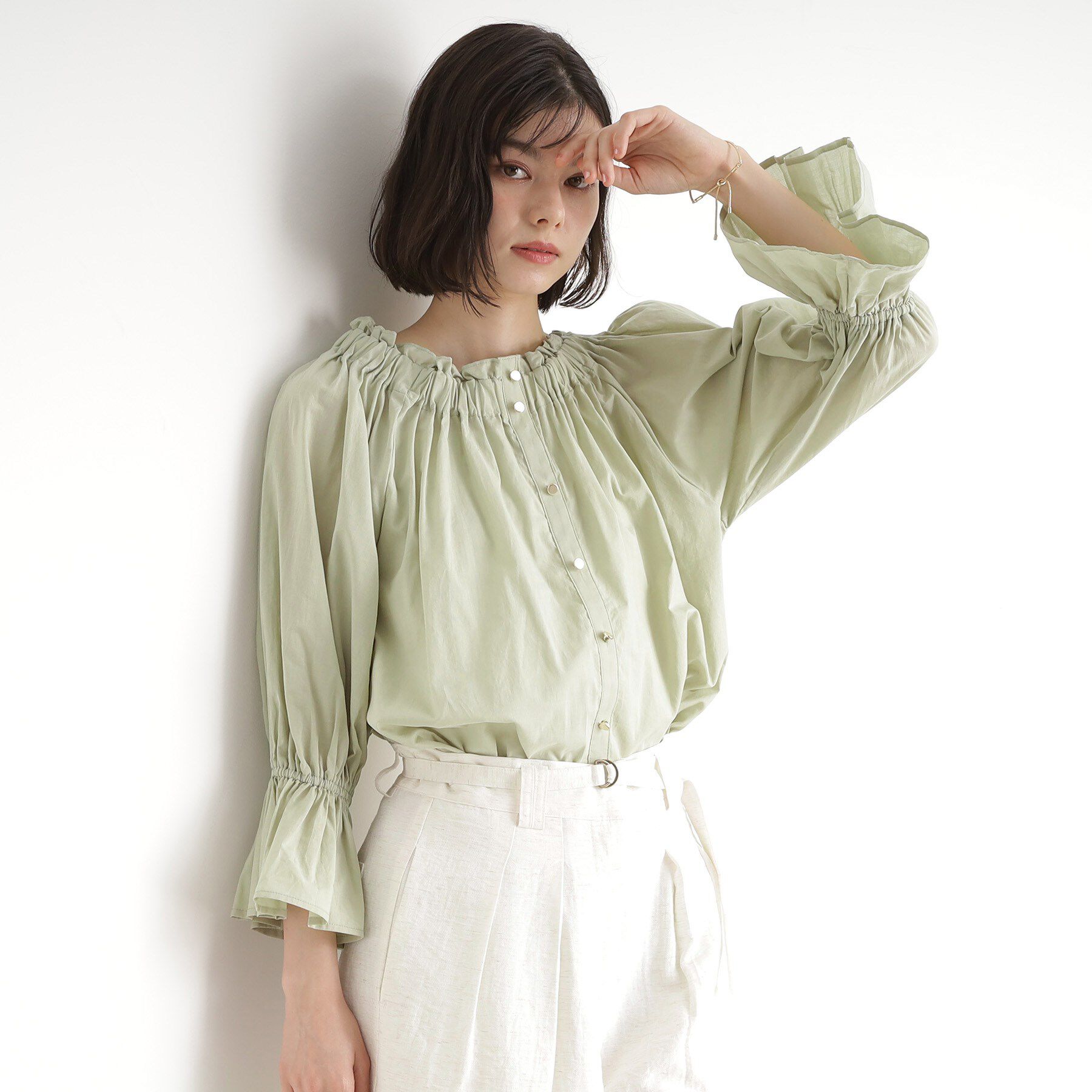 THE SHOP TK「【前後2WAY】ギャザーブラウス/洗濯機OK」|シャツ・ブラウス|ミントグリーン(02