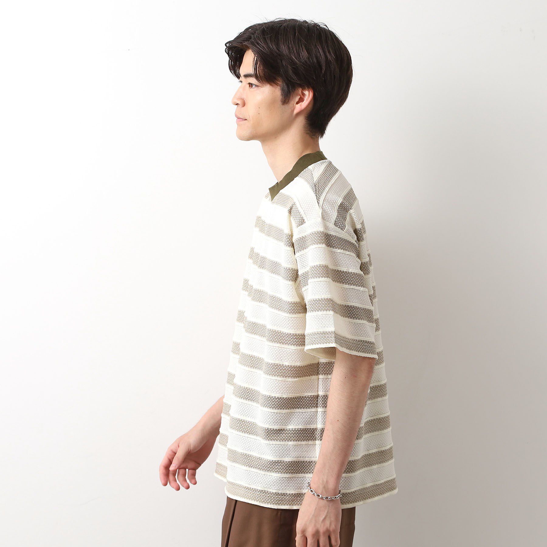 THE SHOP TK「変形ボーダー半袖Tシャツ【洗濯機OK】」|Tシャツ・カットソー|