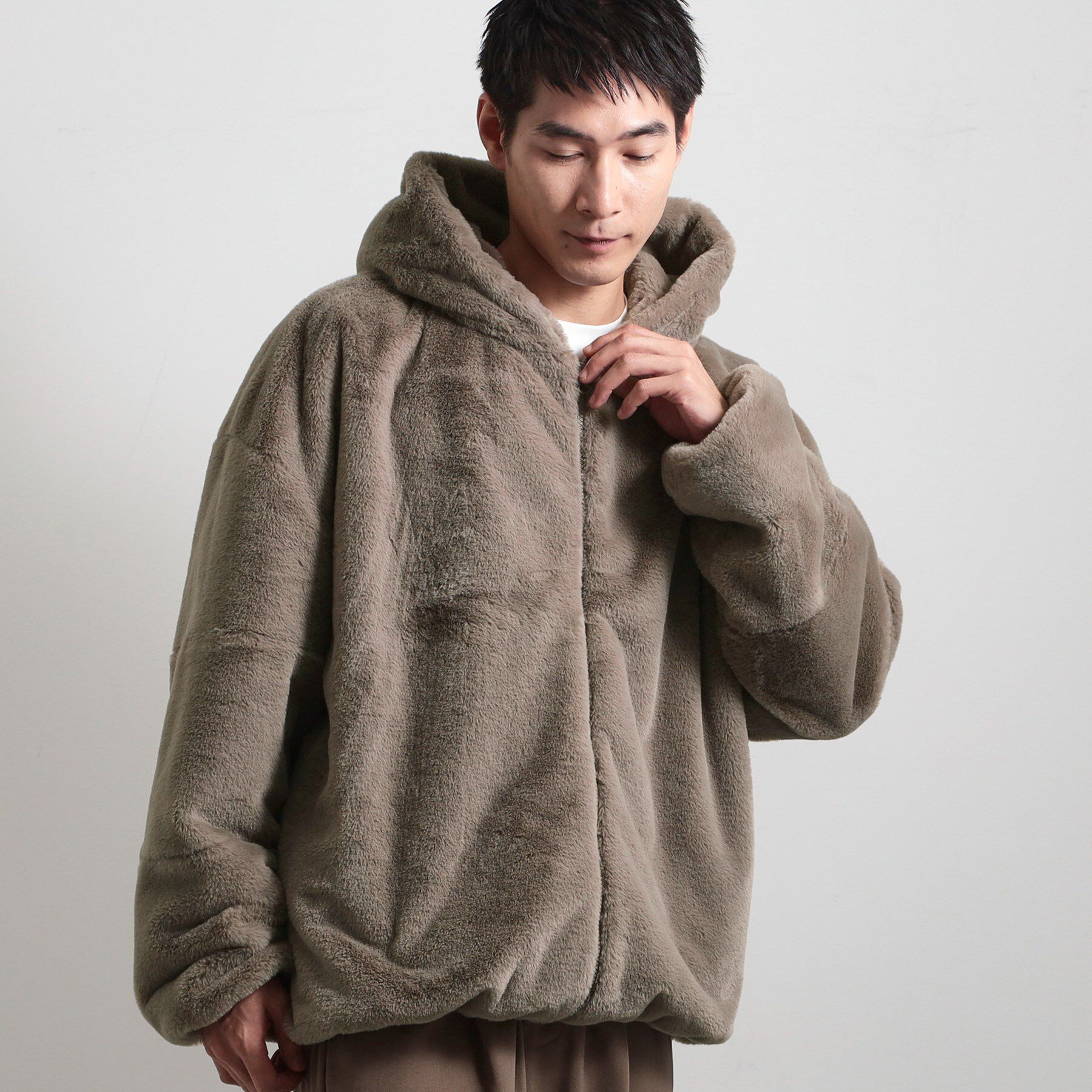 THE SHOP TK「フードフェイクファーブルゾン」|ブルゾン・スタジャン|ベージュ(052)