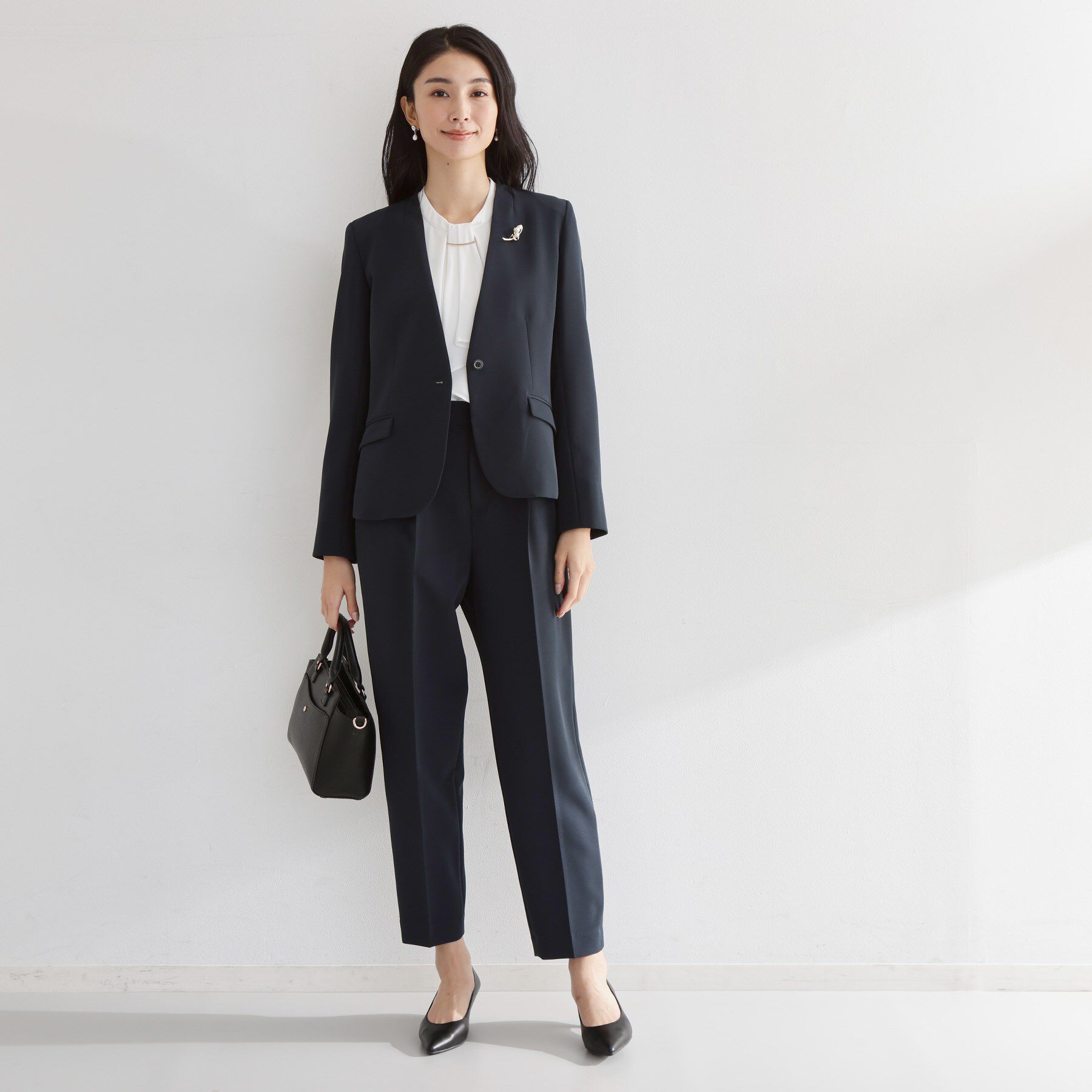 THE SHOP TK「【通勤スタイルに】ダブルクロス ノーカラージャケット/セットアップ可」|ノーカラージャケット|