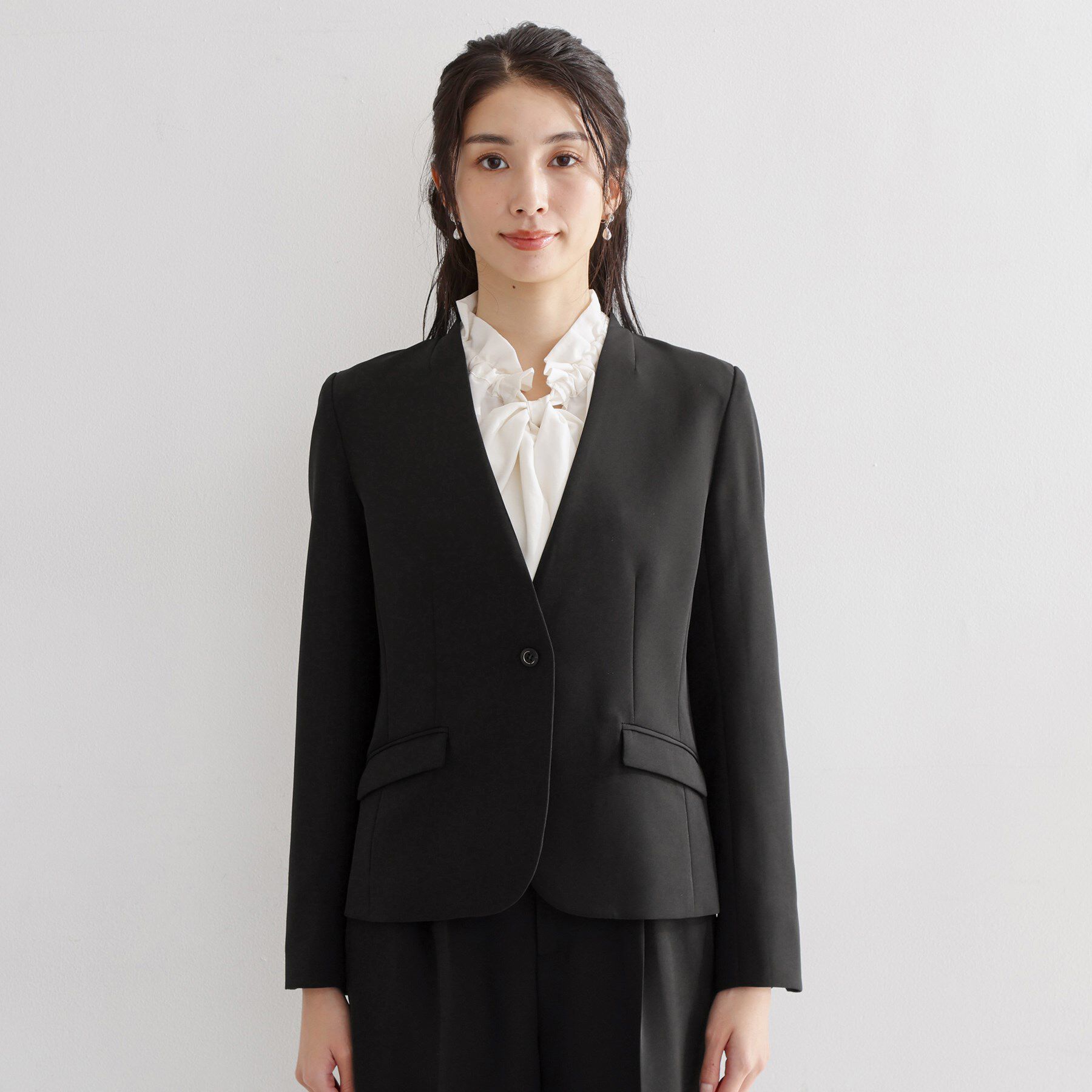 THE SHOP TK「【通勤スタイルに】ダブルクロス ノーカラージャケット/セットアップ可」|ノーカラージャケット|