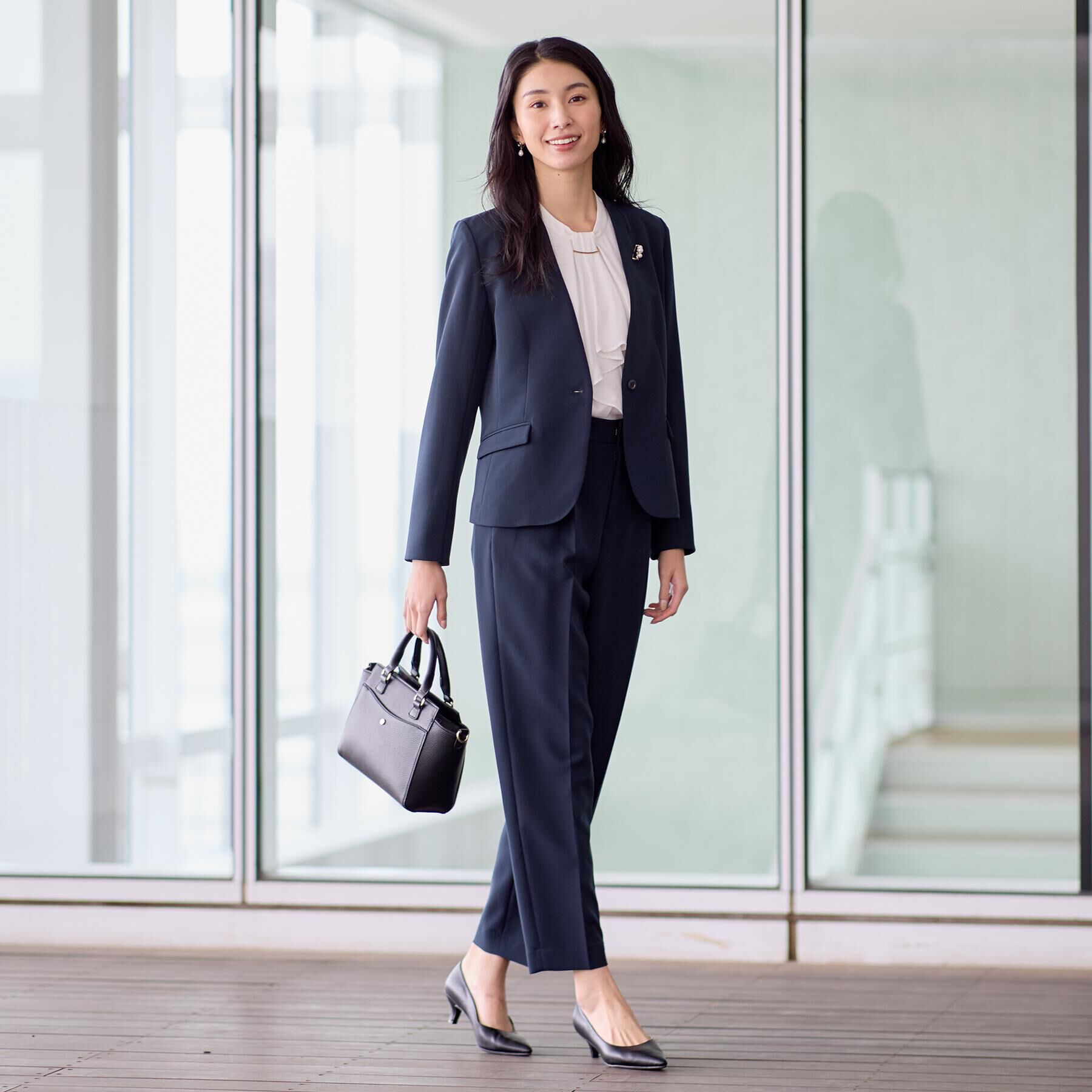 THE SHOP TK「【通勤スタイルに】ダブルクロス ノーカラージャケット/セットアップ可」|ノーカラージャケット|