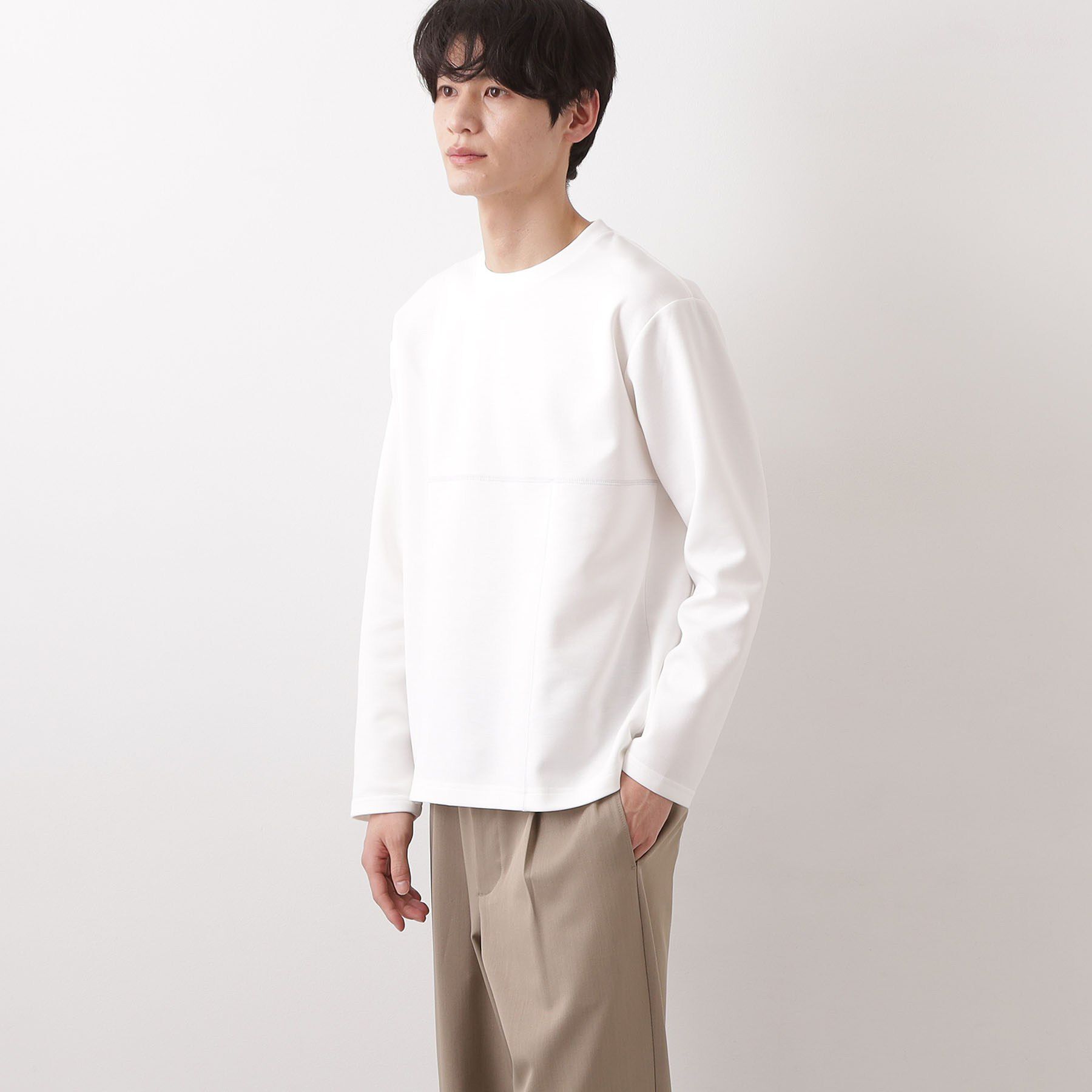 THE SHOP TK「ダンボール ステッチ切替デザイン 長袖Tシャツ 洗濯機OK」|Tシャツ・カットソー|