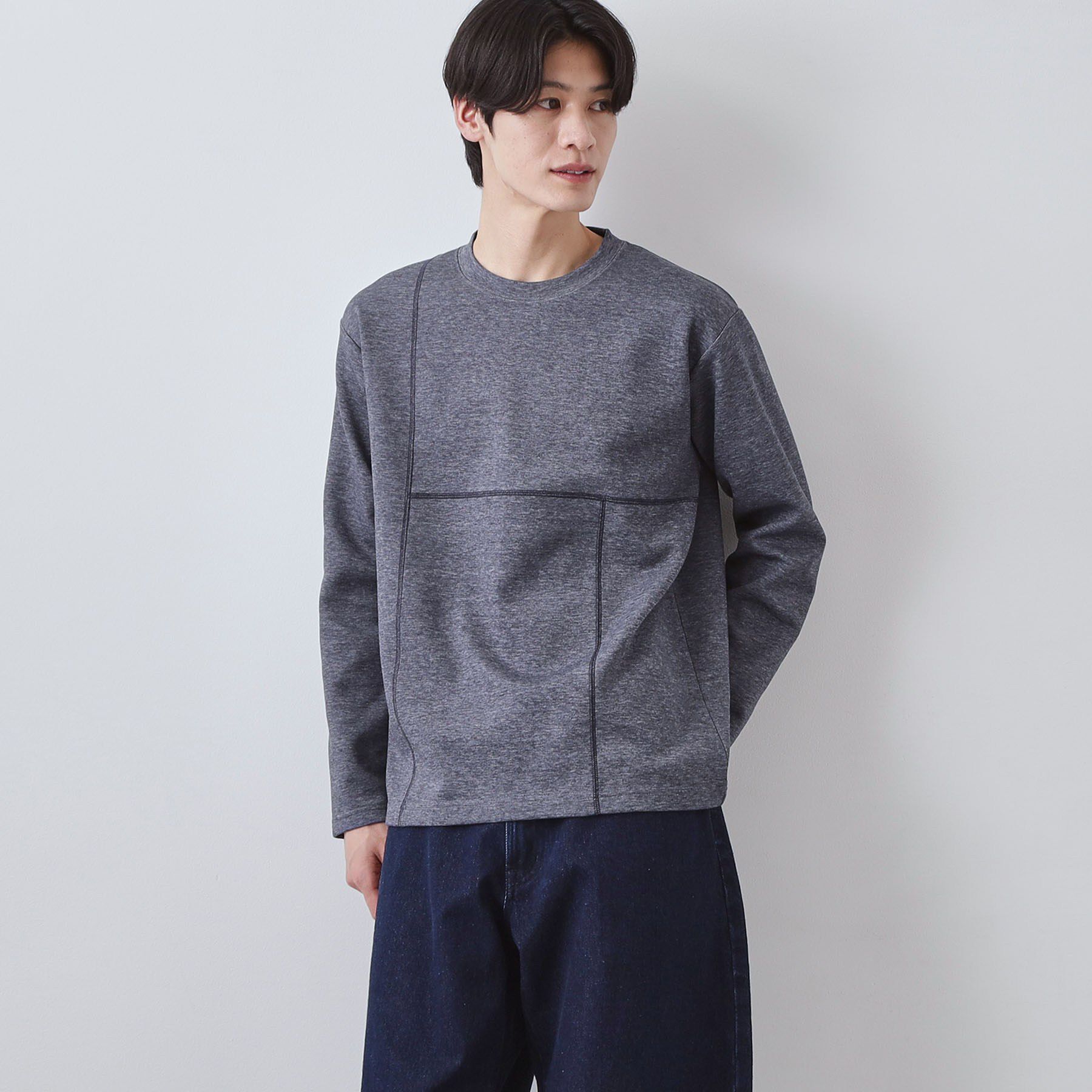 THE SHOP TK「ダンボール ステッチ切替デザイン 長袖Tシャツ 洗濯機OK」|Tシャツ・カットソー|