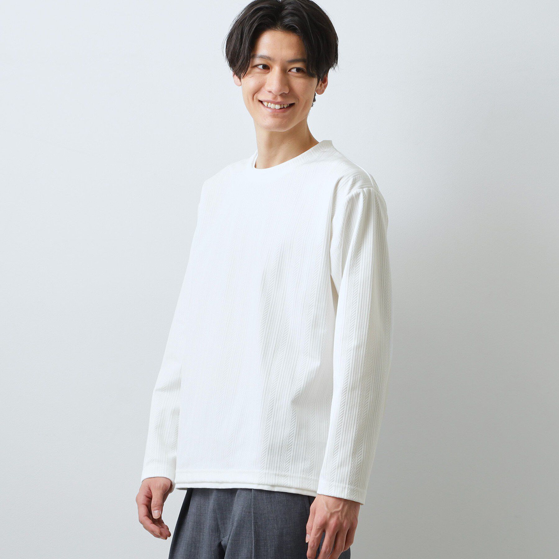 THE SHOP TK「【程よく品のある着こなし】ジャカード フェイクレイヤード長袖Tシャツ 洗濯機OK」|Tシャツ・カットソー|