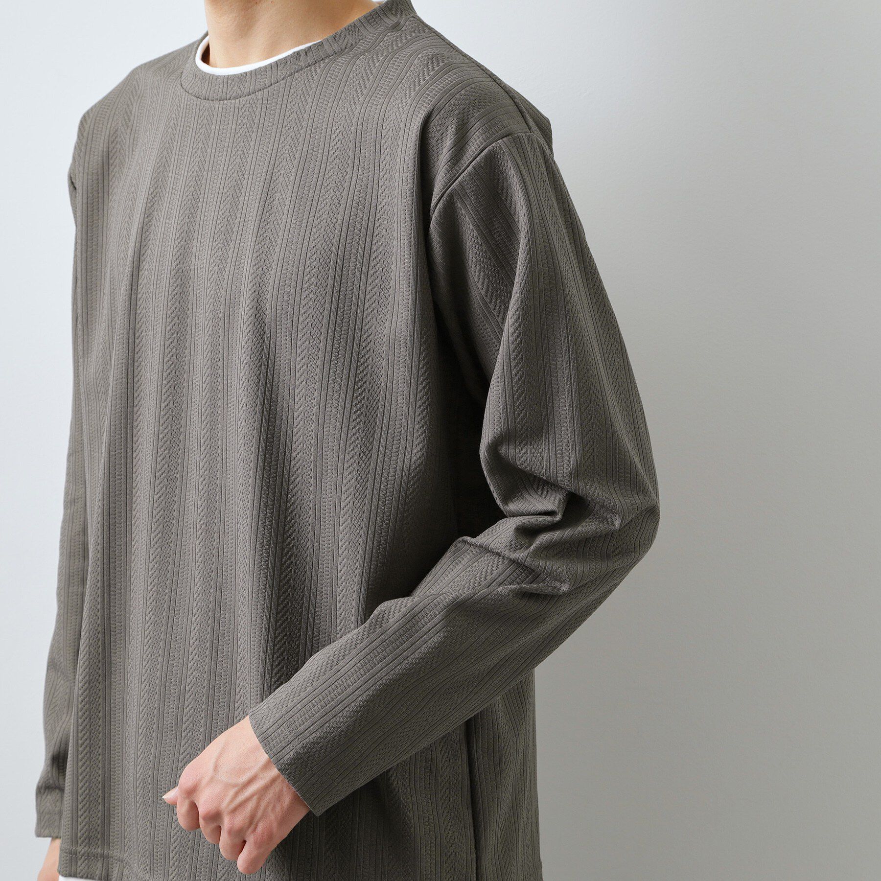 THE SHOP TK「【程よく品のある着こなし】ジャカード フェイクレイヤード長袖Tシャツ 洗濯機OK」|Tシャツ・カットソー|