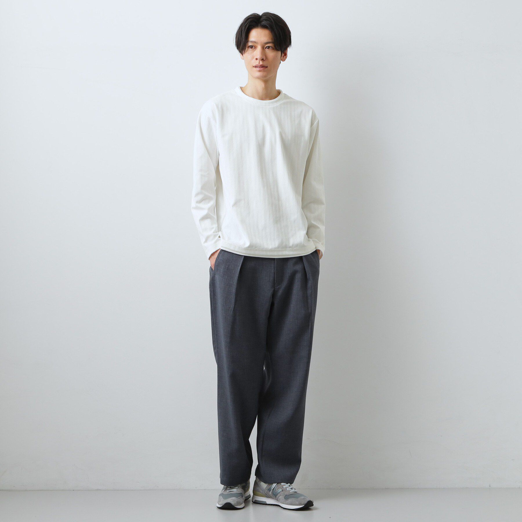 THE SHOP TK「【程よく品のある着こなし】ジャカード フェイクレイヤード長袖Tシャツ 洗濯機OK」|Tシャツ・カットソー|