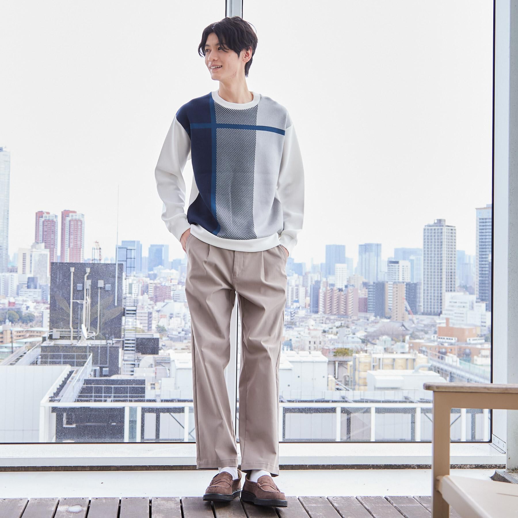 THE SHOP TK「チェック柄ダンボール スウェット 洗濯機OK」|Tシャツ・カットソー|