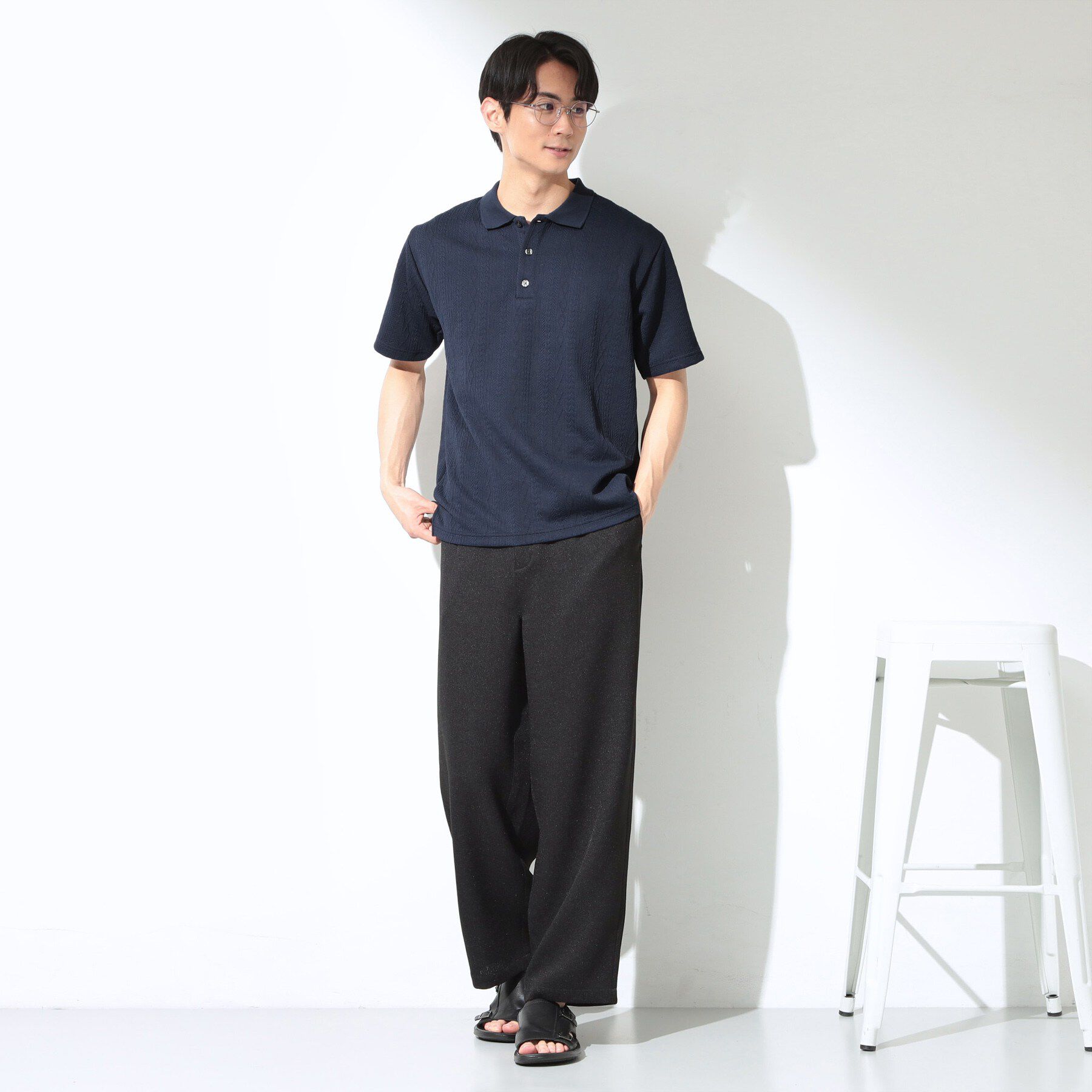 THE SHOP TK「【シンプルすぎない大人の表情】ケーブルフクレポロシャツ 吸水速乾/UVケア/洗濯機OK」|ポロシャツ|