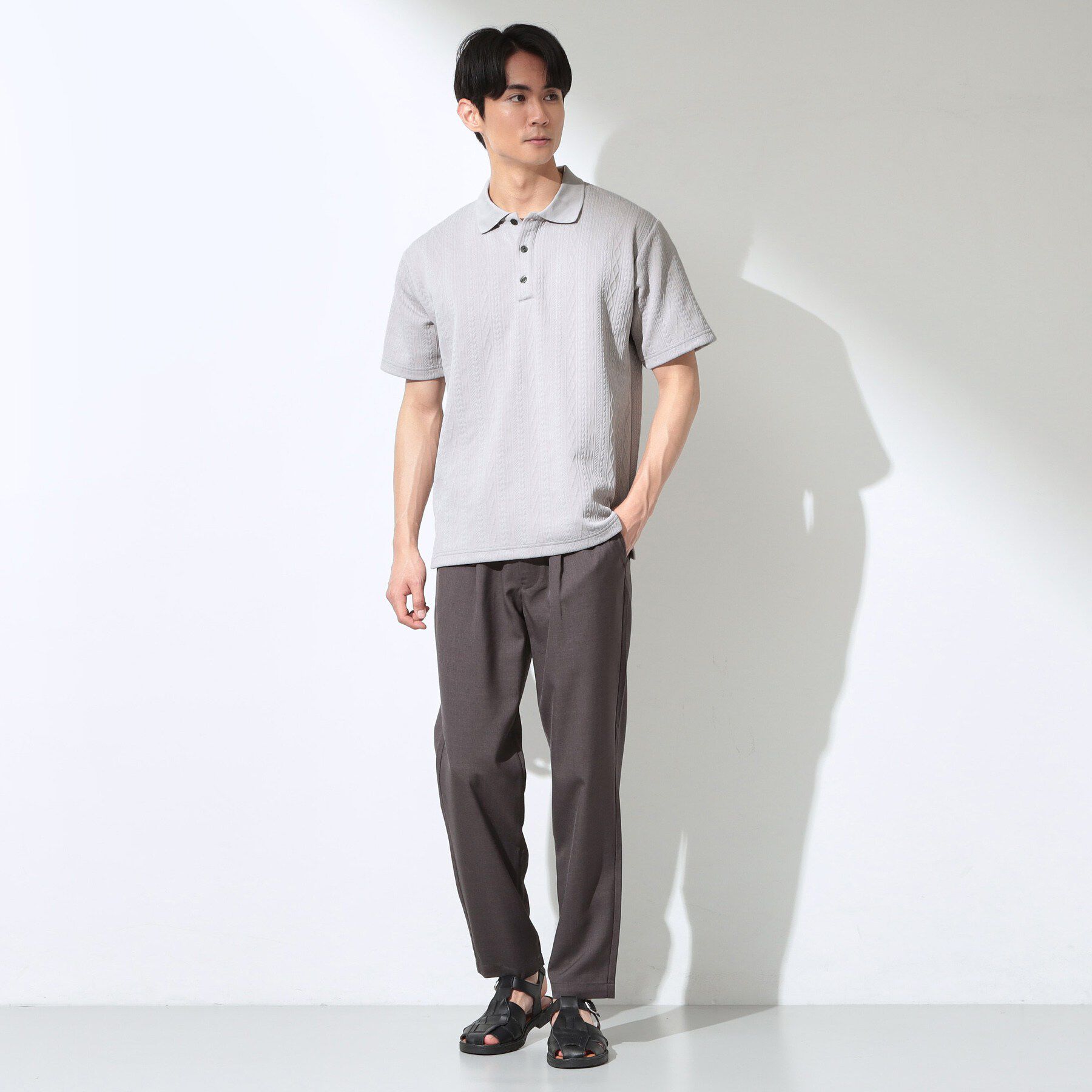 THE SHOP TK「【シンプルすぎない大人の表情】ケーブルフクレポロシャツ 吸水速乾/UVケア/洗濯機OK」|ポロシャツ|