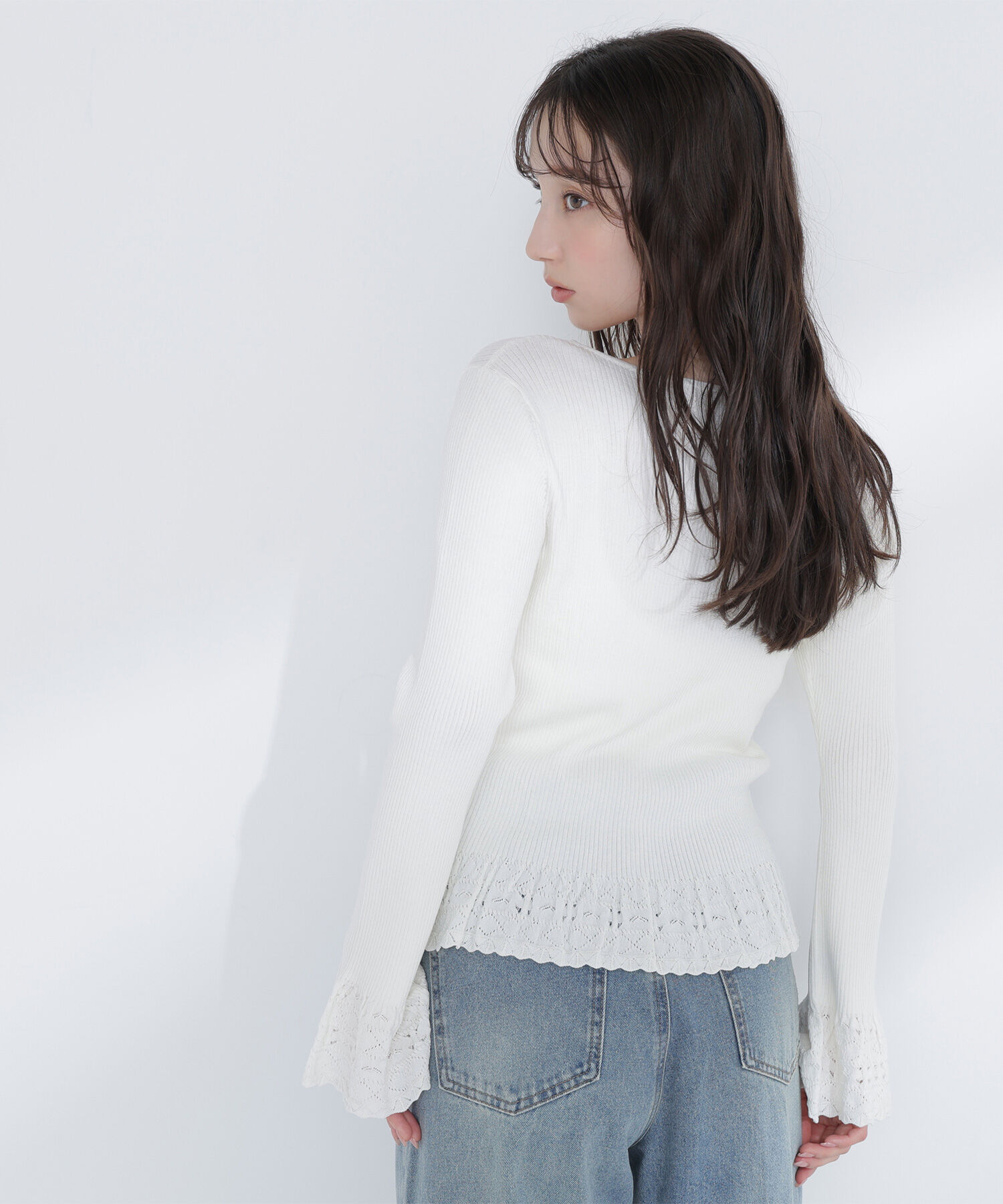  「柄編みフレアスリーブニット」|ニット・セーター|