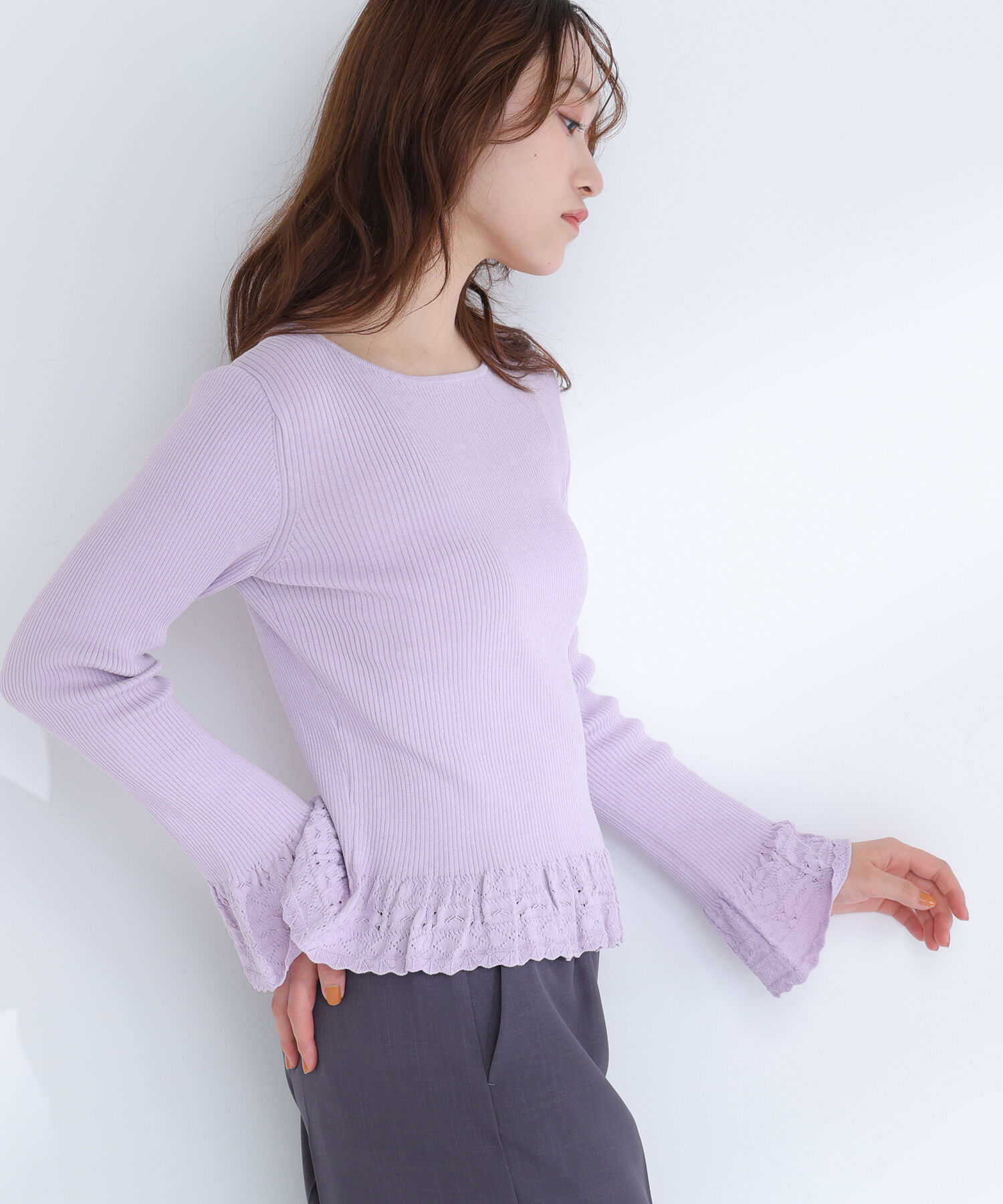  「柄編みフレアスリーブニット」|ニット・セーター|