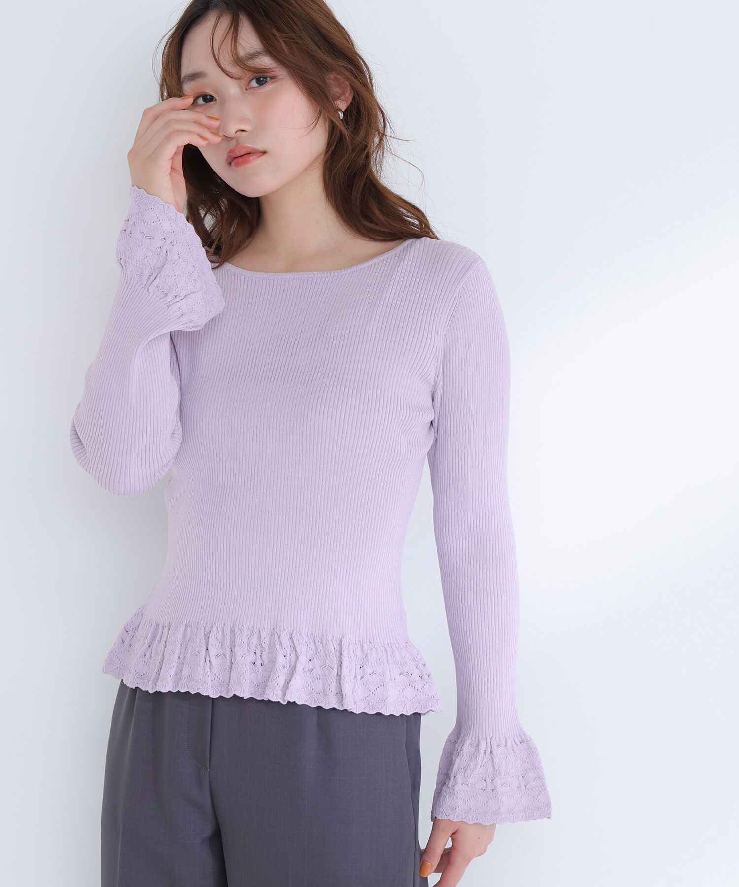  「柄編みフレアスリーブニット」|ニット・セーター|