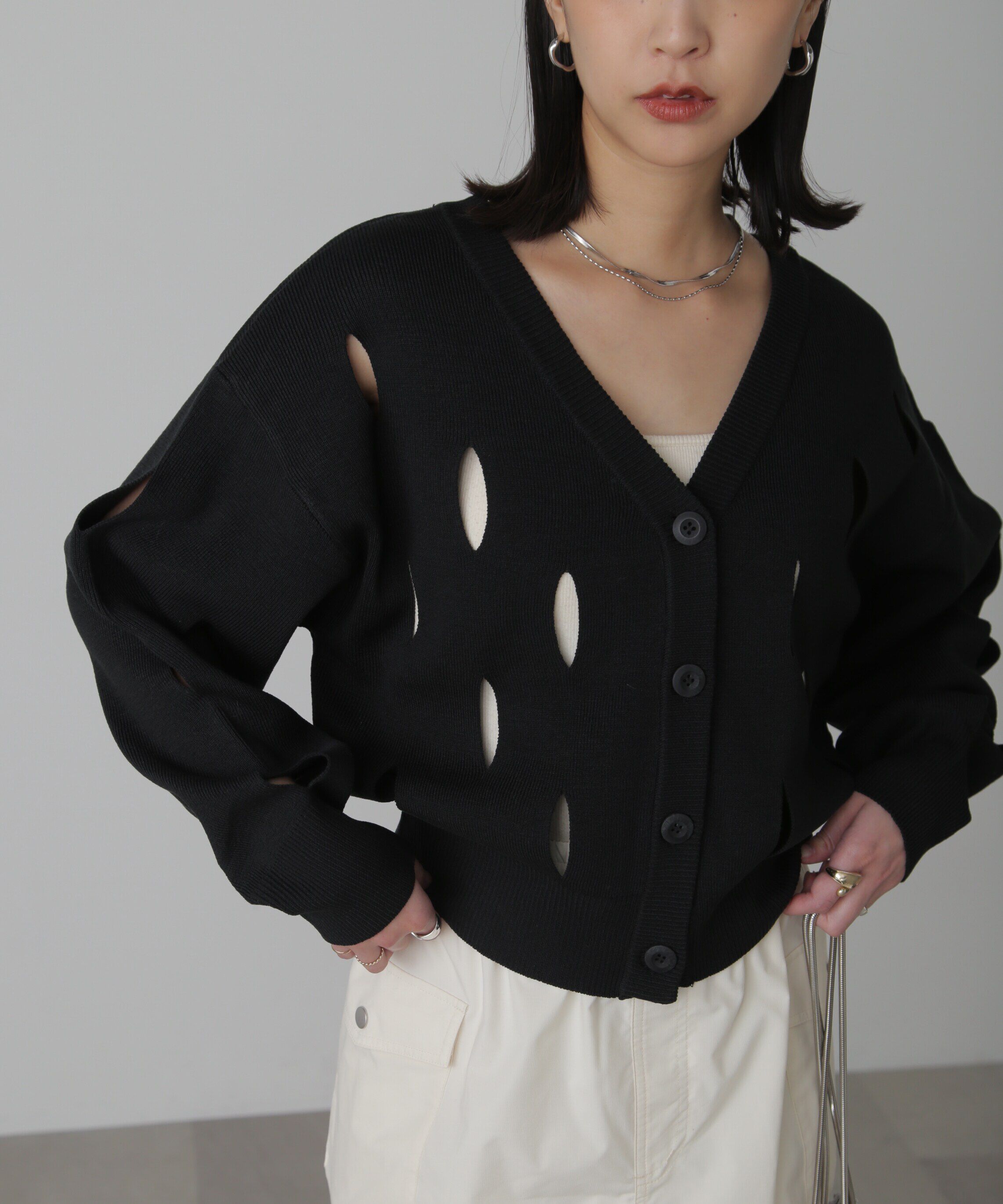  「前後2Wayカットアウトニット」|ニット・セーター|ブラック