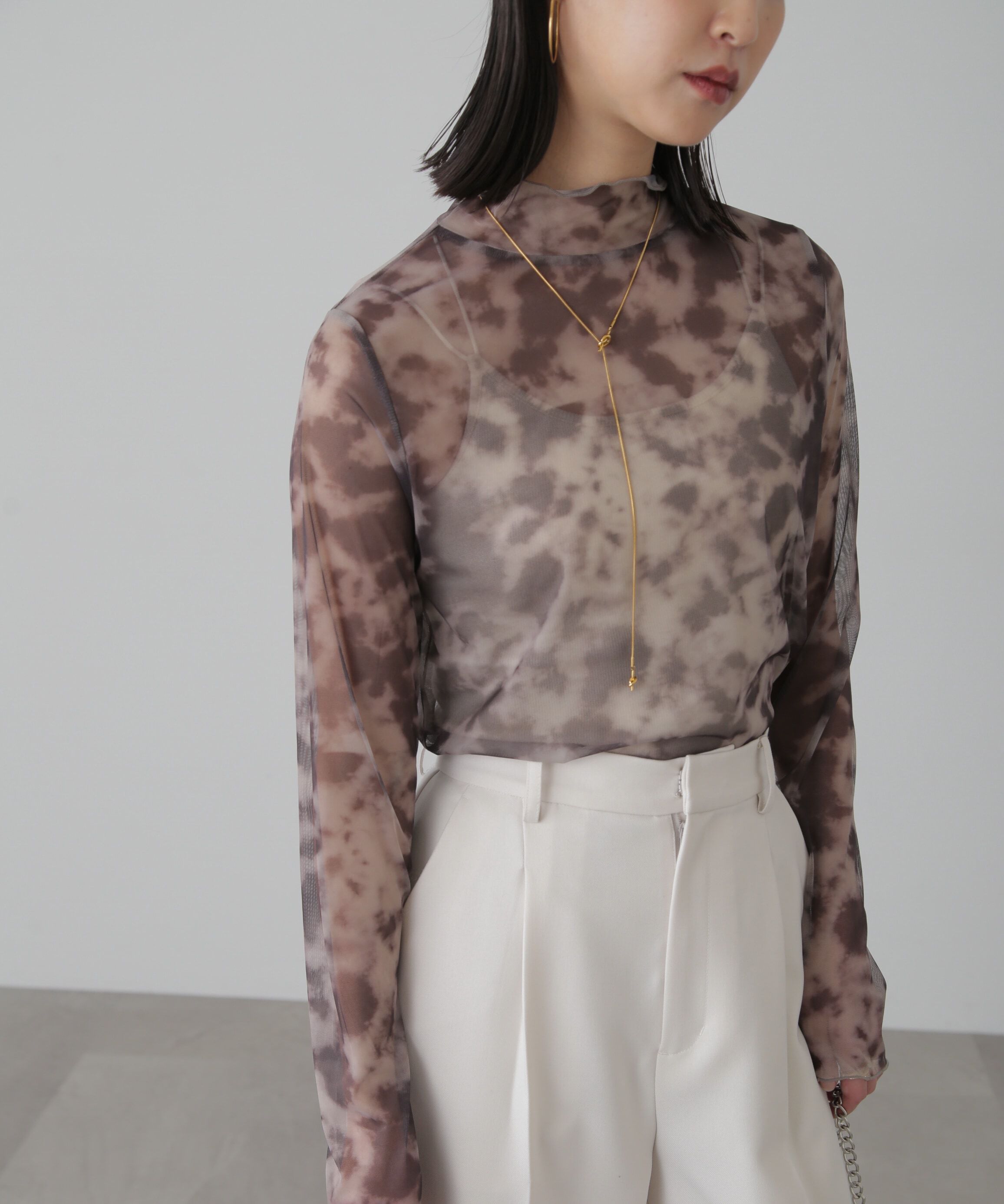  「ニュアンス柄シアーハイネックカットソー」|Tシャツ・カットソー|